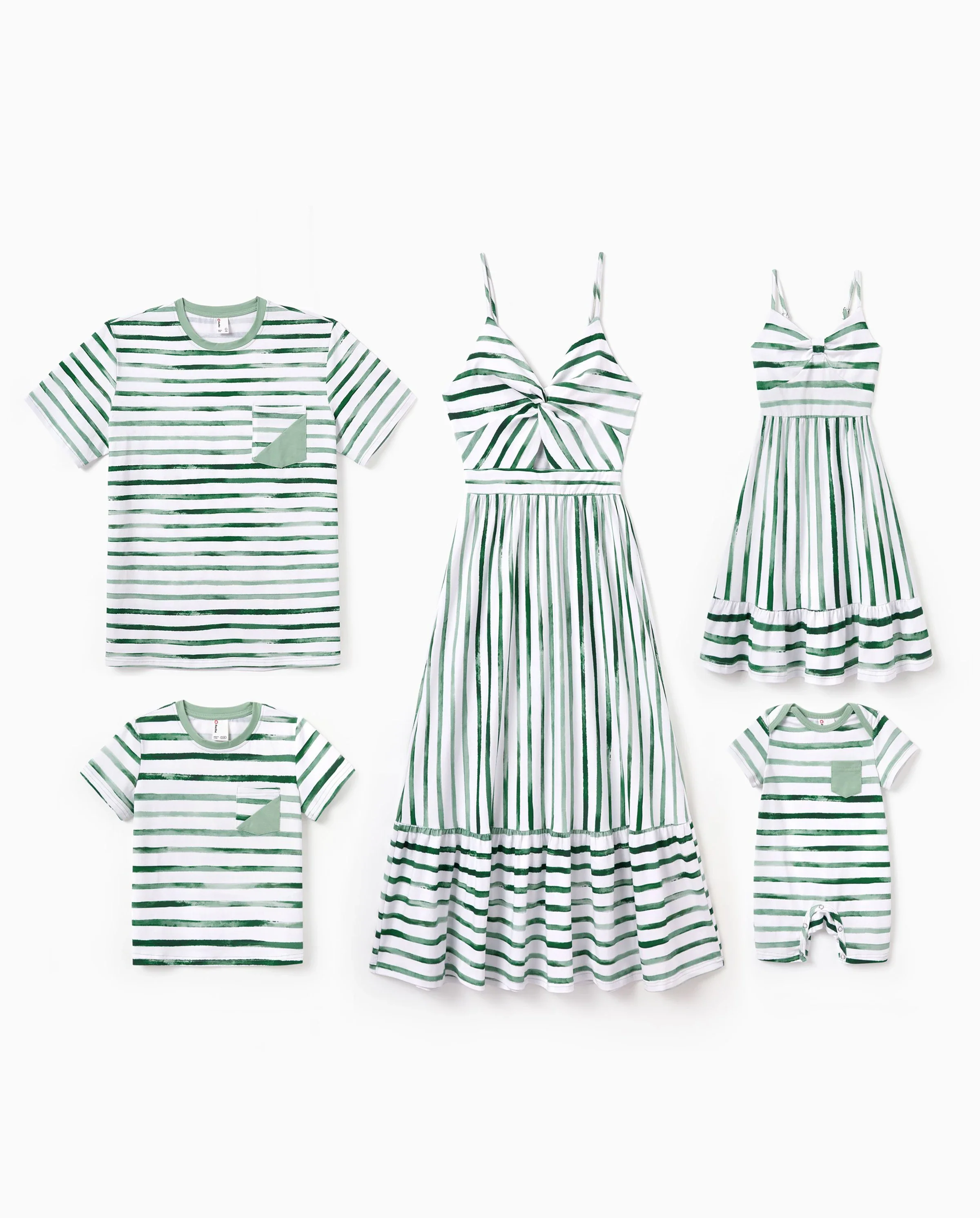 Family Matching Cotton Outfits Set Green Striped T-Shirt and Dress Set for Dad, Mom, Kids & Baby, Perfect for Summer Family Outings & Photos Green - Image 10
