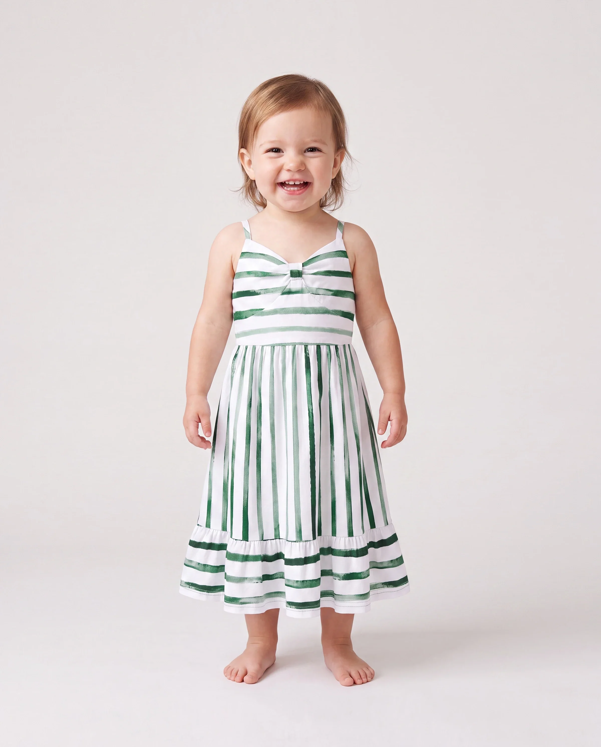 Family Matching Cotton Outfits Set Green Striped T-Shirt and Dress Set for Dad, Mom, Kids & Baby, Perfect for Summer Family Outings & Photos Green - Image 3