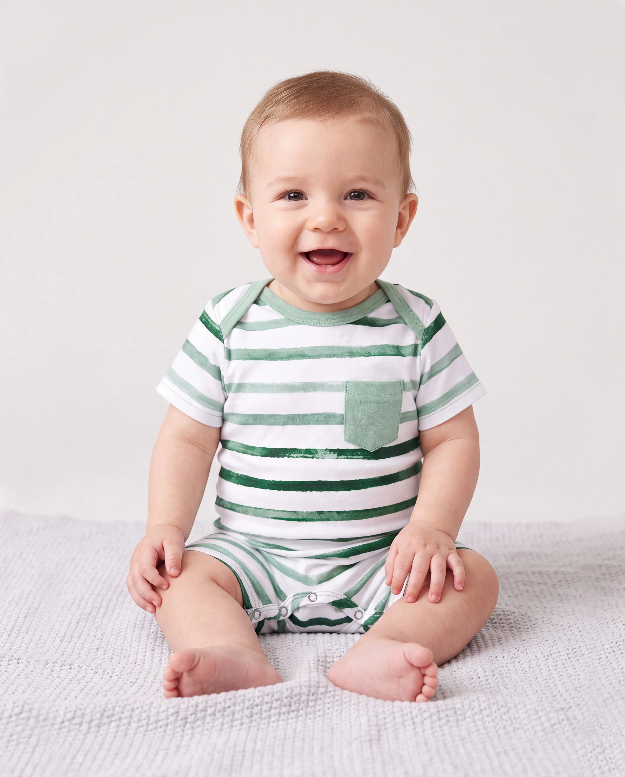 Family Matching Cotton Outfits Set Green Striped T-Shirt and Dress Set for Dad, Mom, Kids & Baby, Perfect for Summer Family Outings & Photos Green - Image 4