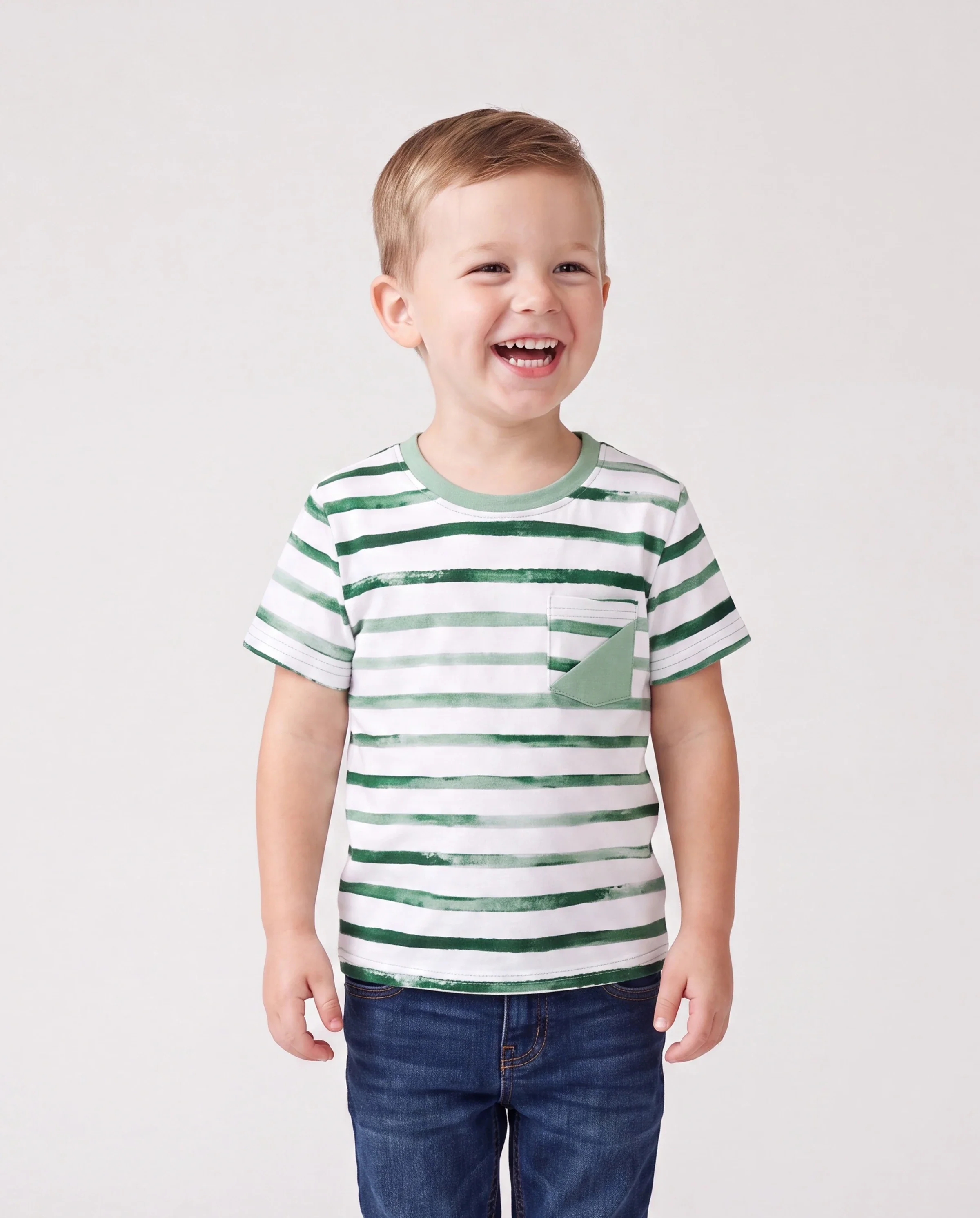 Family Matching Cotton Outfits Set Green Striped T-Shirt and Dress Set for Dad, Mom, Kids & Baby, Perfect for Summer Family Outings & Photos Green - Image 5