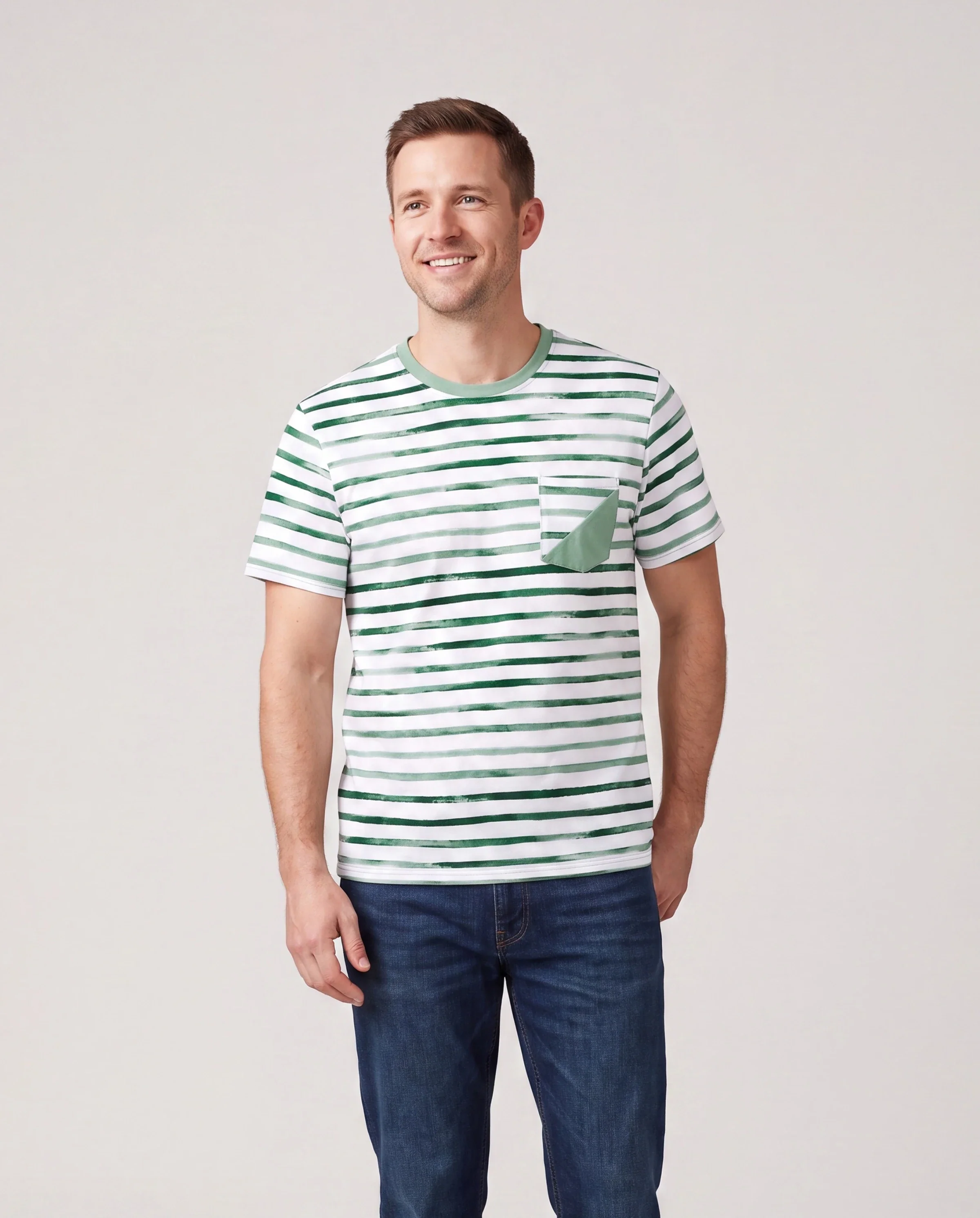 Family Matching Cotton Outfits Set Green Striped T-Shirt and Dress Set for Dad, Mom, Kids & Baby, Perfect for Summer Family Outings & Photos Green - Image 6