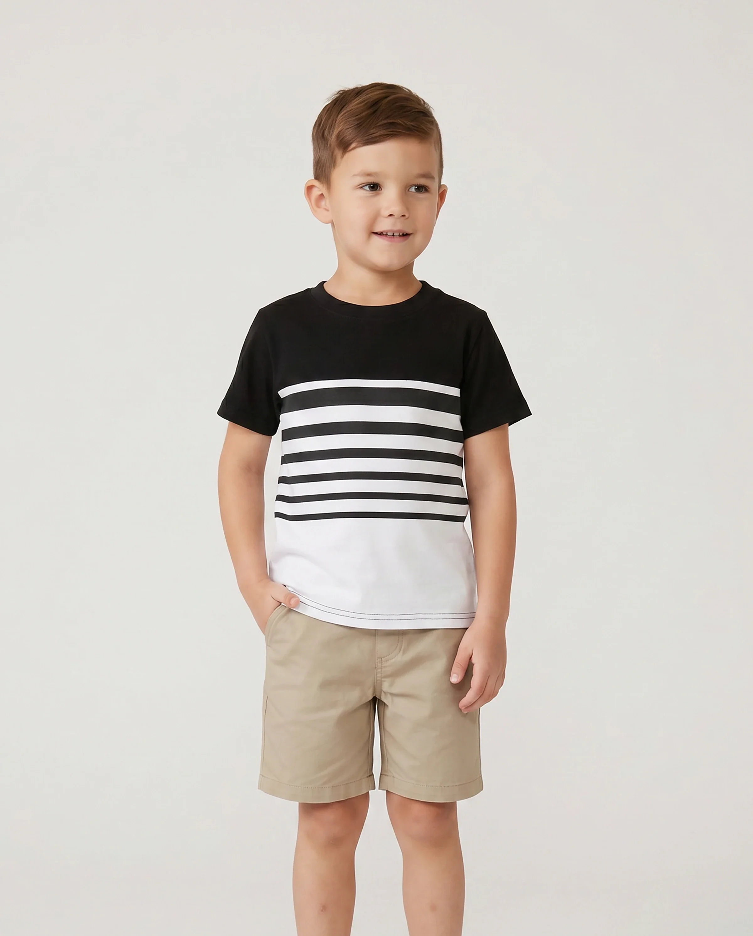 Family Matching Cotton Set Black and White Stripe T-shirt or Strap Bodycon Dress Black+White - Image 4
