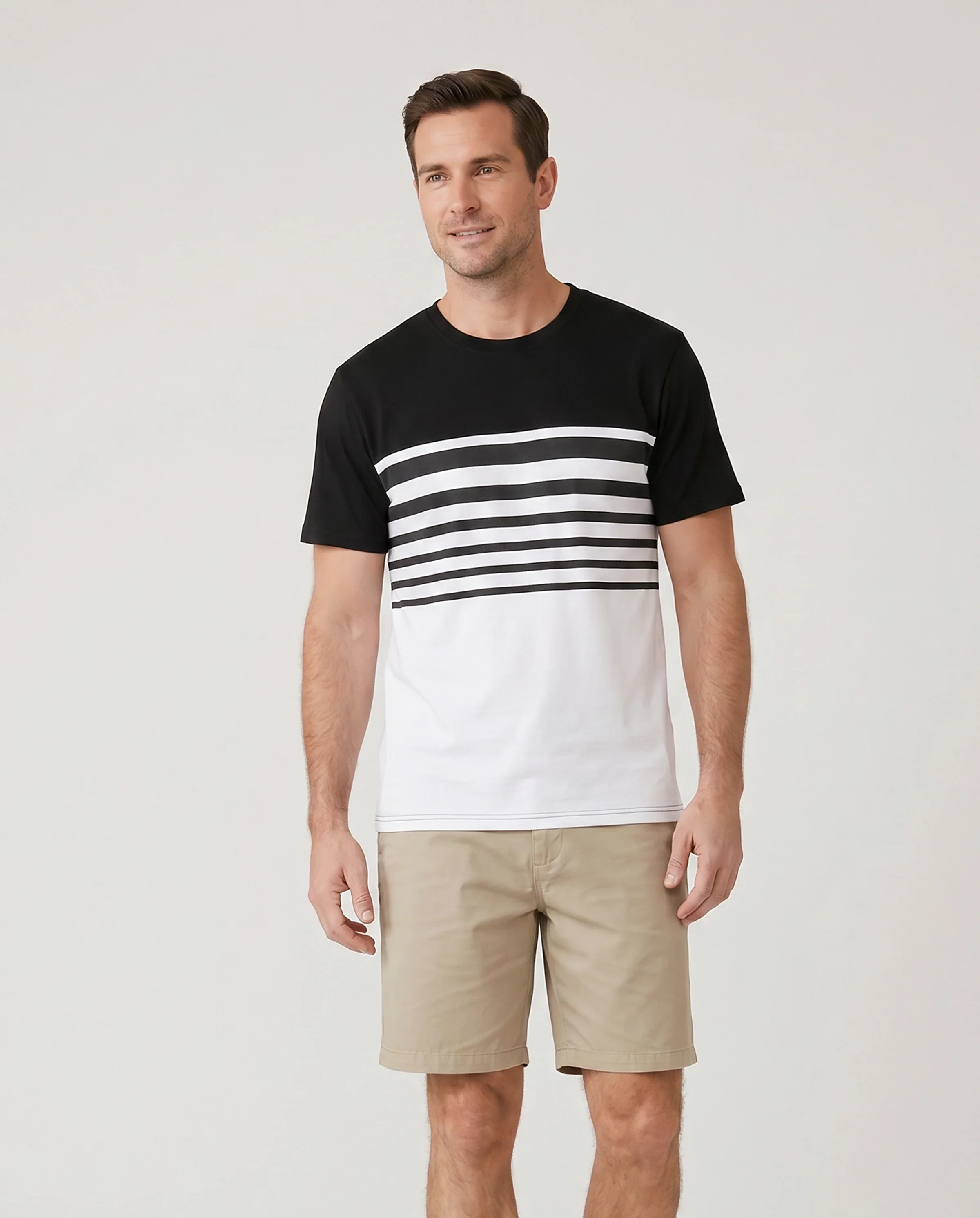 Family Matching Cotton Set Black and White Stripe T-shirt or Strap Bodycon Dress Black+White - Image 5