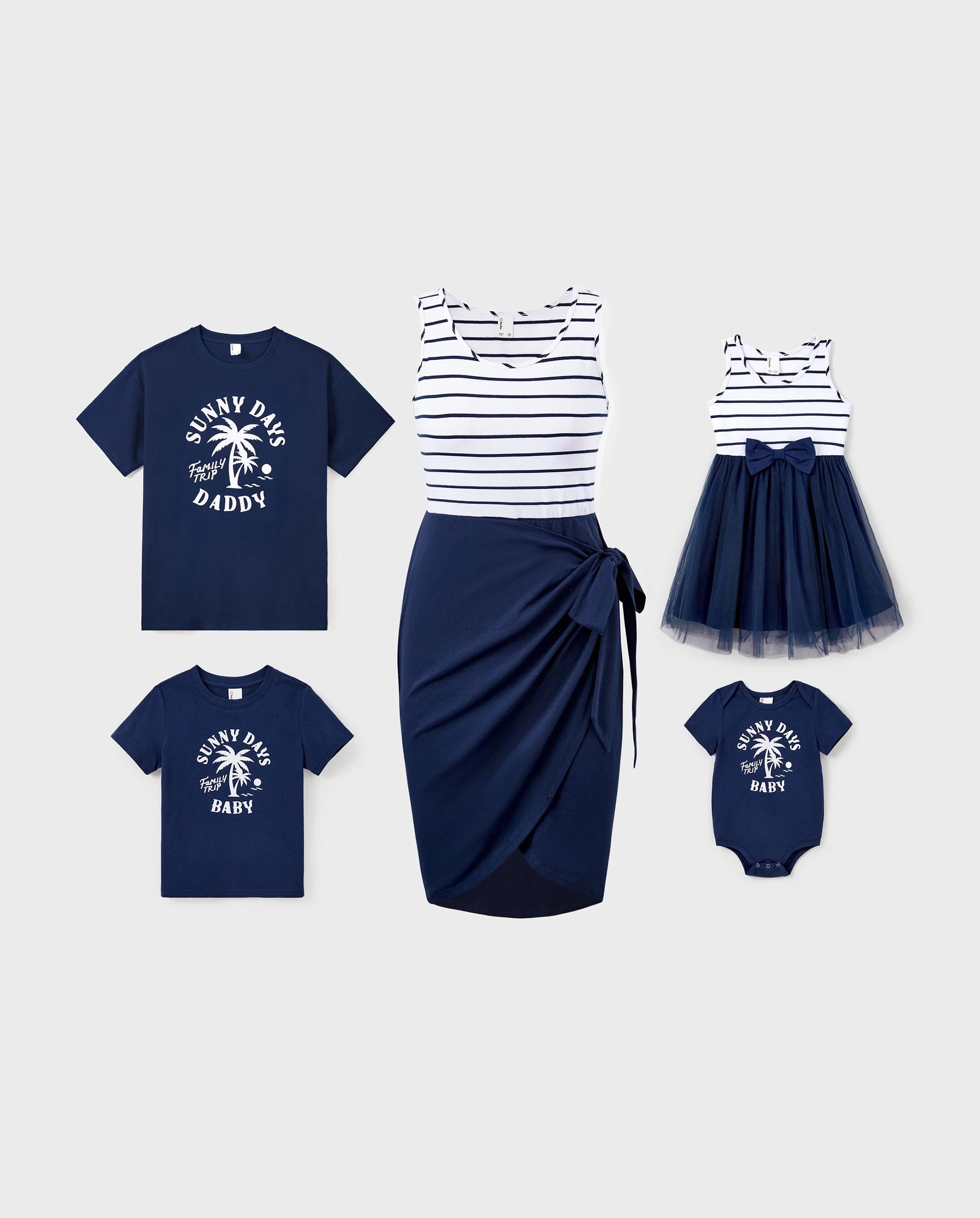 Family Matching Cotton T-Shirt & Dress Set – Sunny Days Palm Print for Dad, Mom, Baby & Toddler, Perfect for Summer Vacations & Family Outings Tibetan blue - Image 10