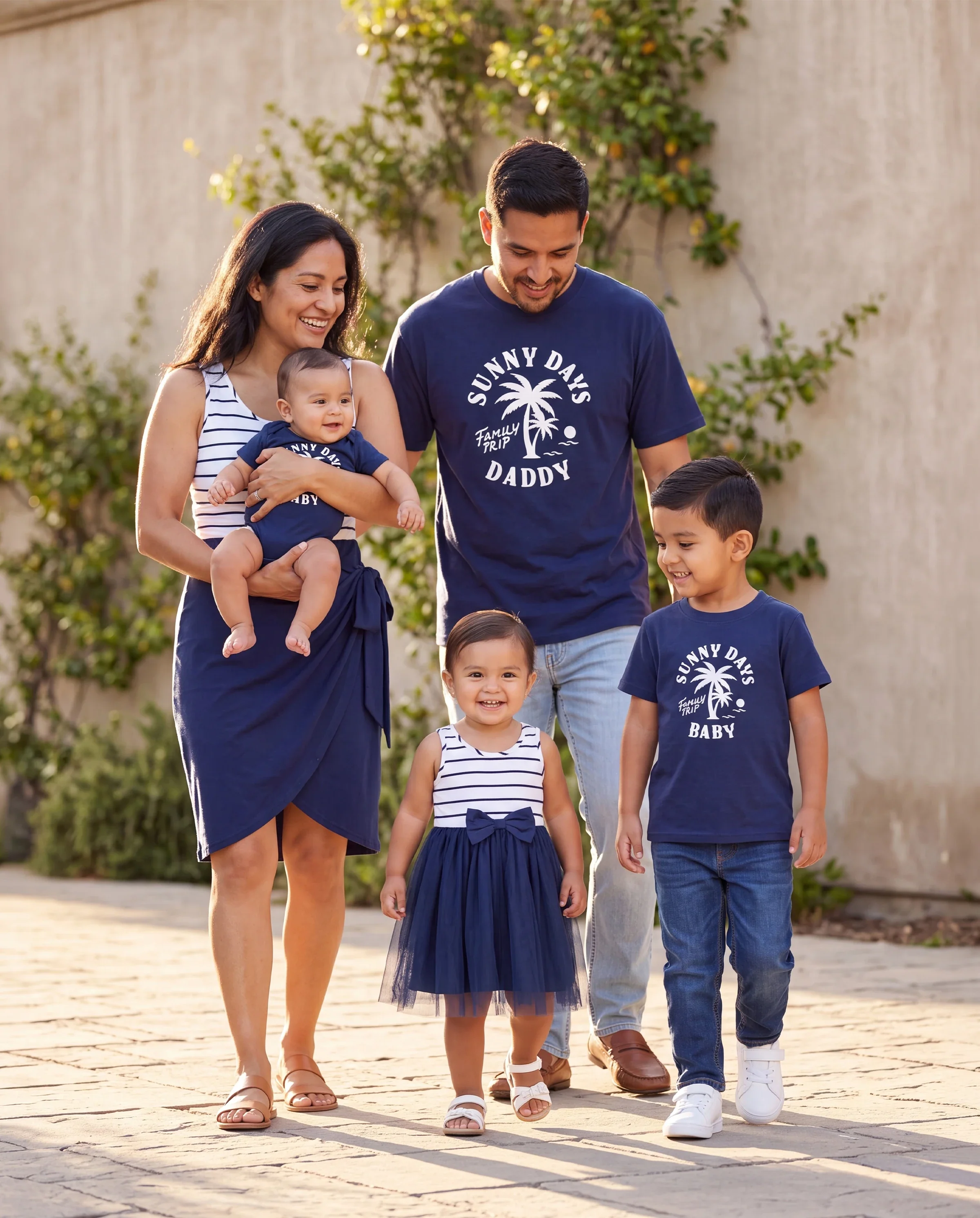 Family Matching Cotton T-Shirt & Dress Set – Sunny Days Palm Print for Dad, Mom, Baby & Toddler, Perfect for Summer Vacations & Family Outings Tibetan blue - Image 11