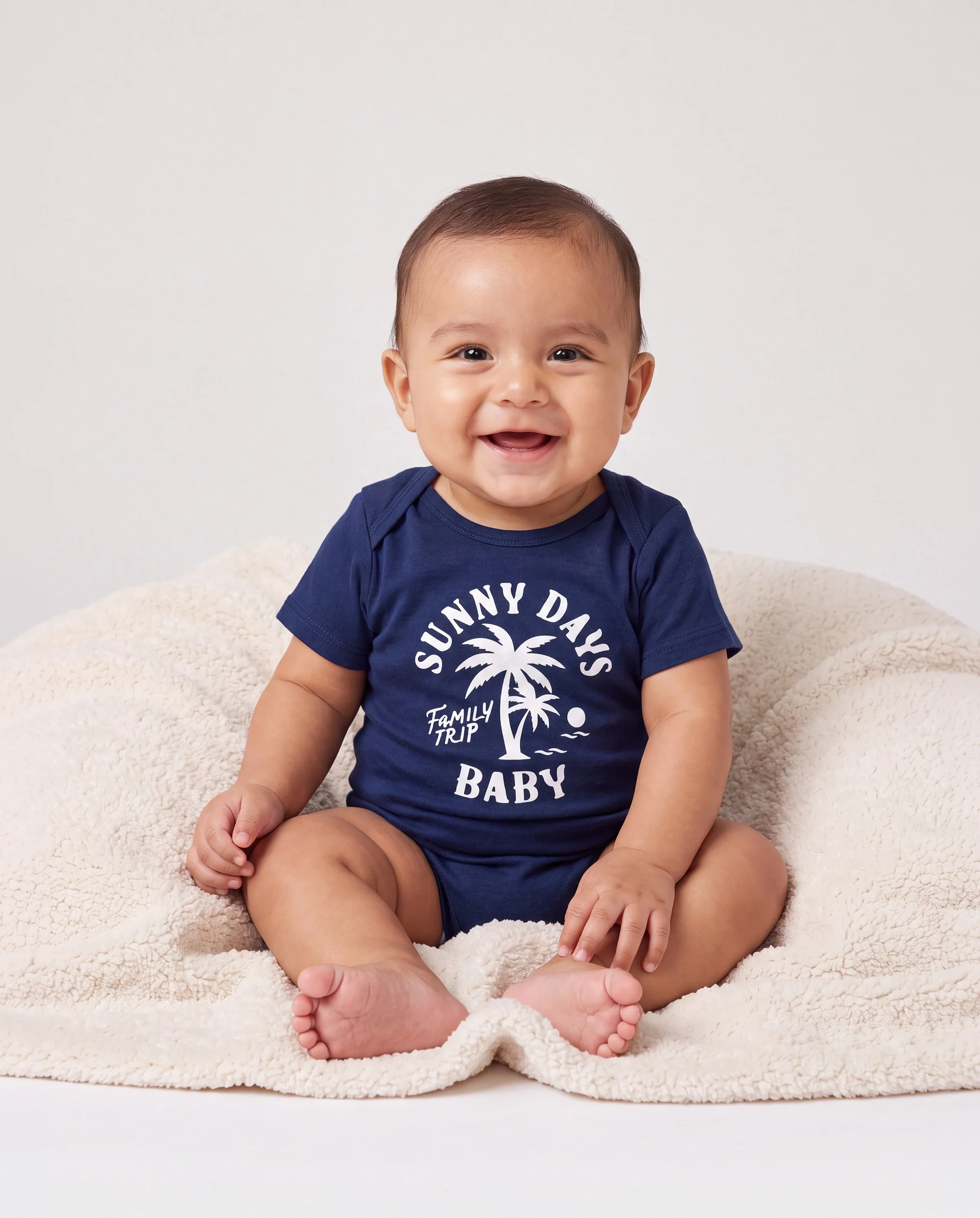 Family Matching Cotton T-Shirt & Dress Set – Sunny Days Palm Print for Dad, Mom, Baby & Toddler, Perfect for Summer Vacations & Family Outings Tibetan blue - Image 4
