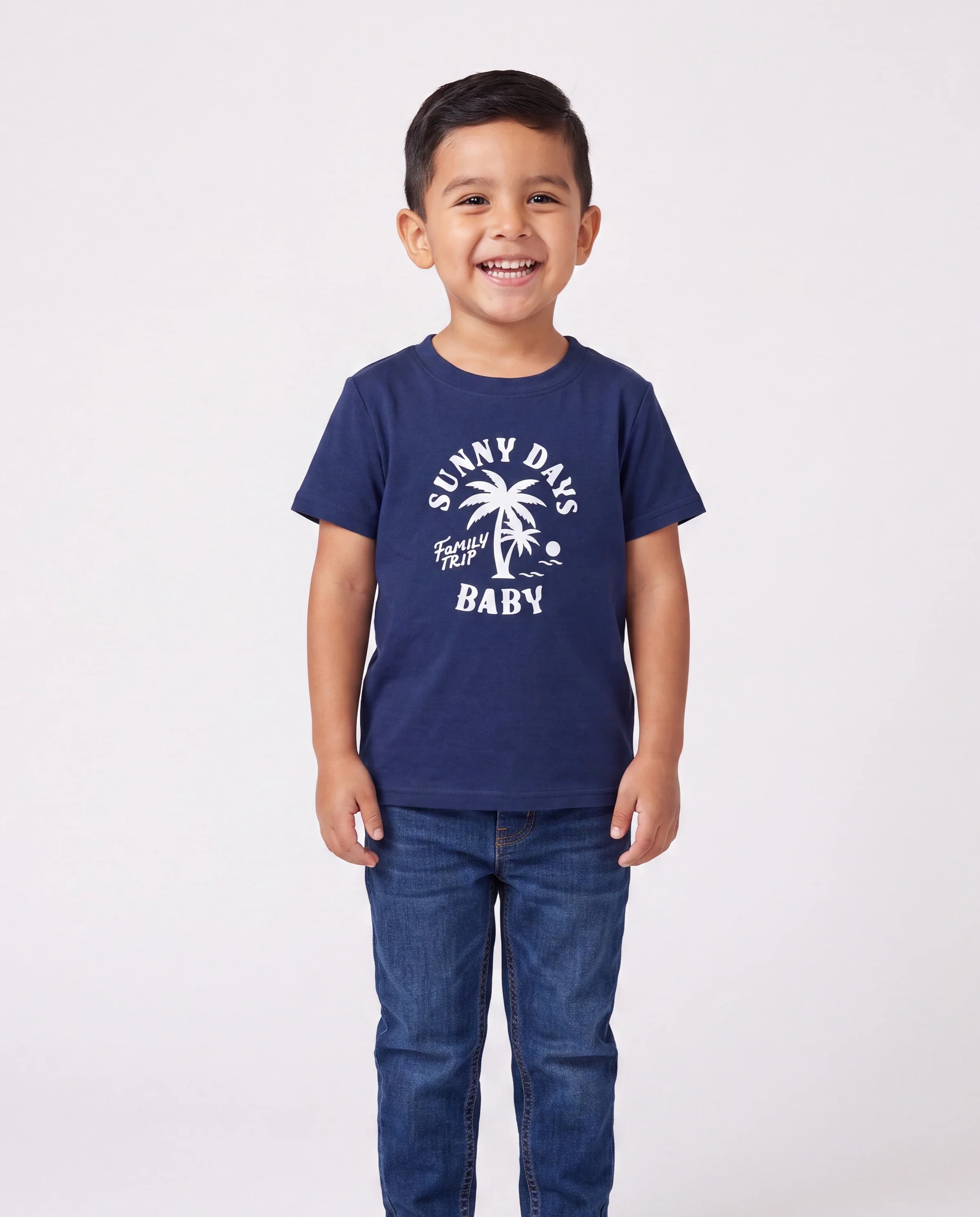 Family Matching Cotton T-Shirt & Dress Set – Sunny Days Palm Print for Dad, Mom, Baby & Toddler, Perfect for Summer Vacations & Family Outings Tibetan blue - Image 5