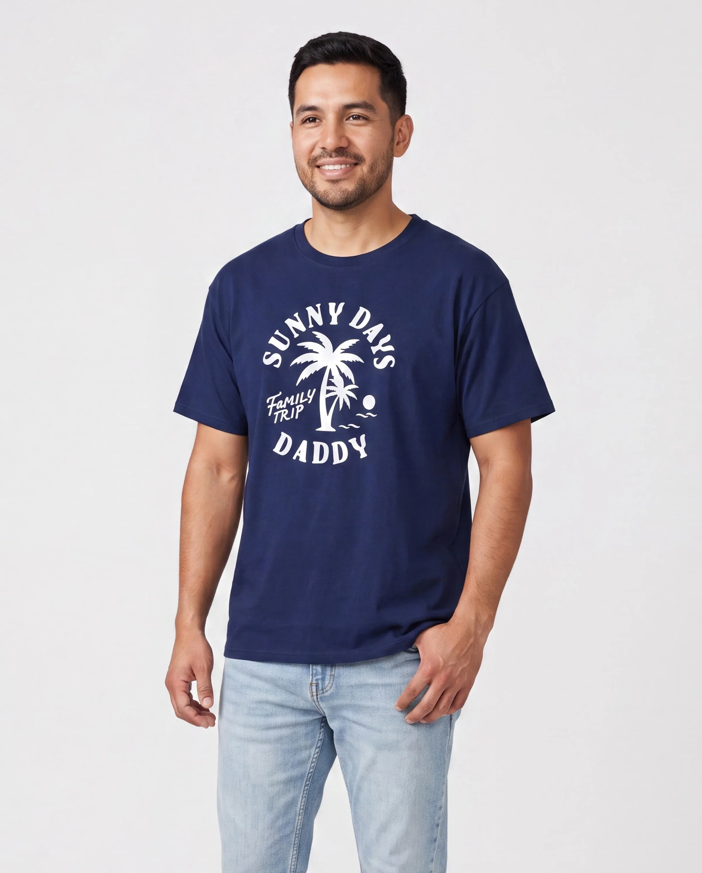 Family Matching Cotton T-Shirt & Dress Set – Sunny Days Palm Print for Dad, Mom, Baby & Toddler, Perfect for Summer Vacations & Family Outings Tibetan blue - Image 6