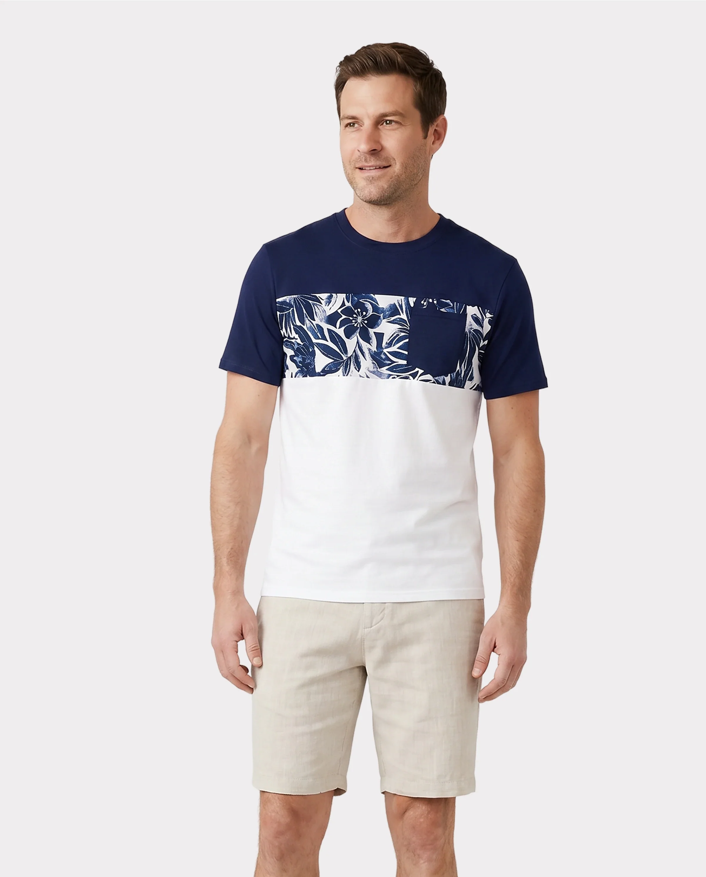 Family Matching Cotton Tee Flora Print Splicing Shirt or Tank Dress Deep Blue - Image 6