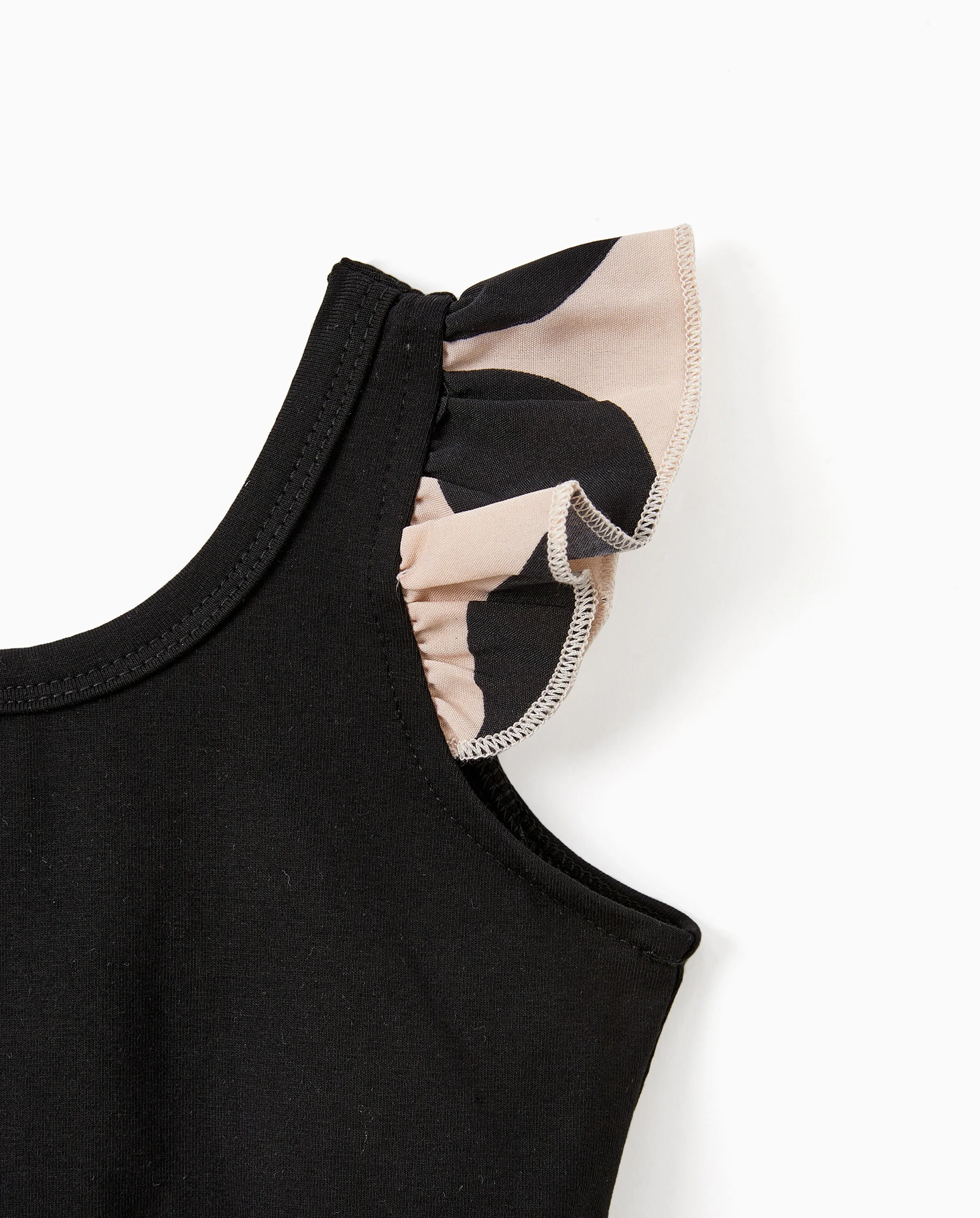 Family Matching Cross Back Floral Strap Dress and Colorblock Top Sets Black - Image 9