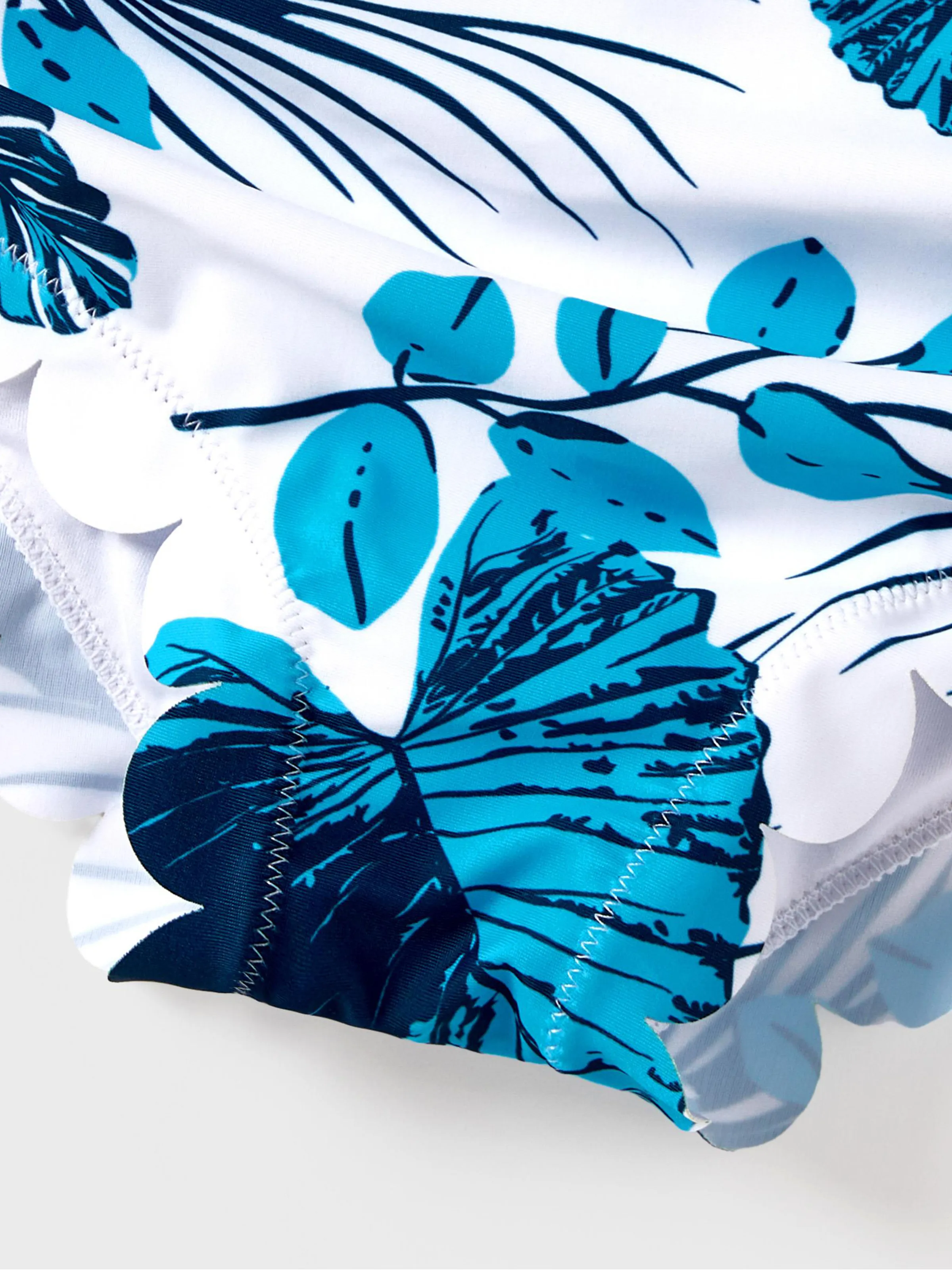 Family Matching Drawstring Swim Trunks or Cut Out Lace UP Back One-Piece Swimsuit BLUEWHITE - Image 11