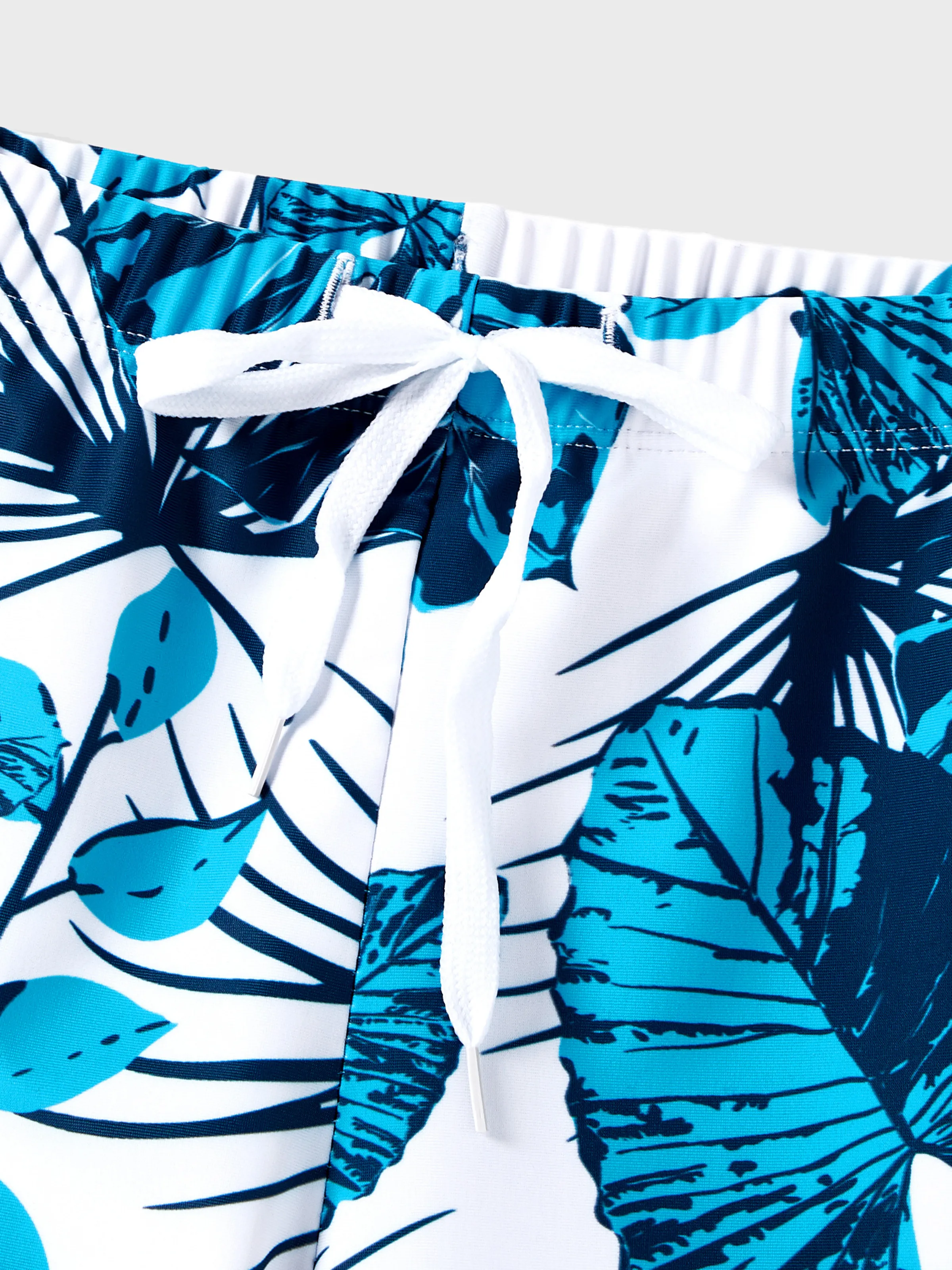 Family Matching Drawstring Swim Trunks or Cut Out Lace UP Back One-Piece Swimsuit BLUEWHITE - Image 17