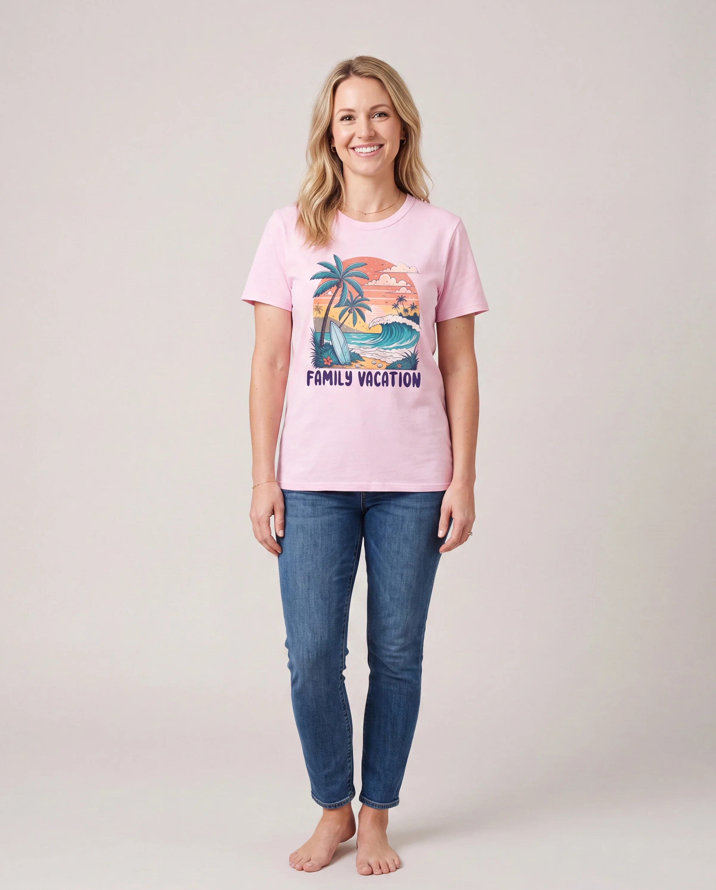 Family Matching "Family Vacation" Graphic Cotton Tees Tropical Surf Print T-Shirt Multi-color - Image 2