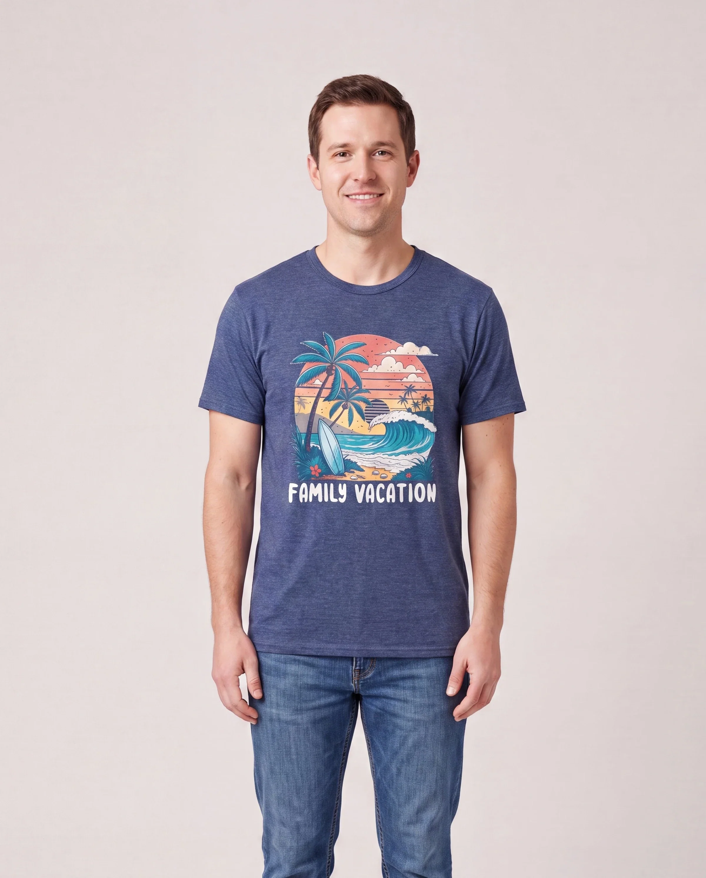 Family Matching "Family Vacation" Graphic Cotton Tees Tropical Surf Print T-Shirt Multi-color - Image 4