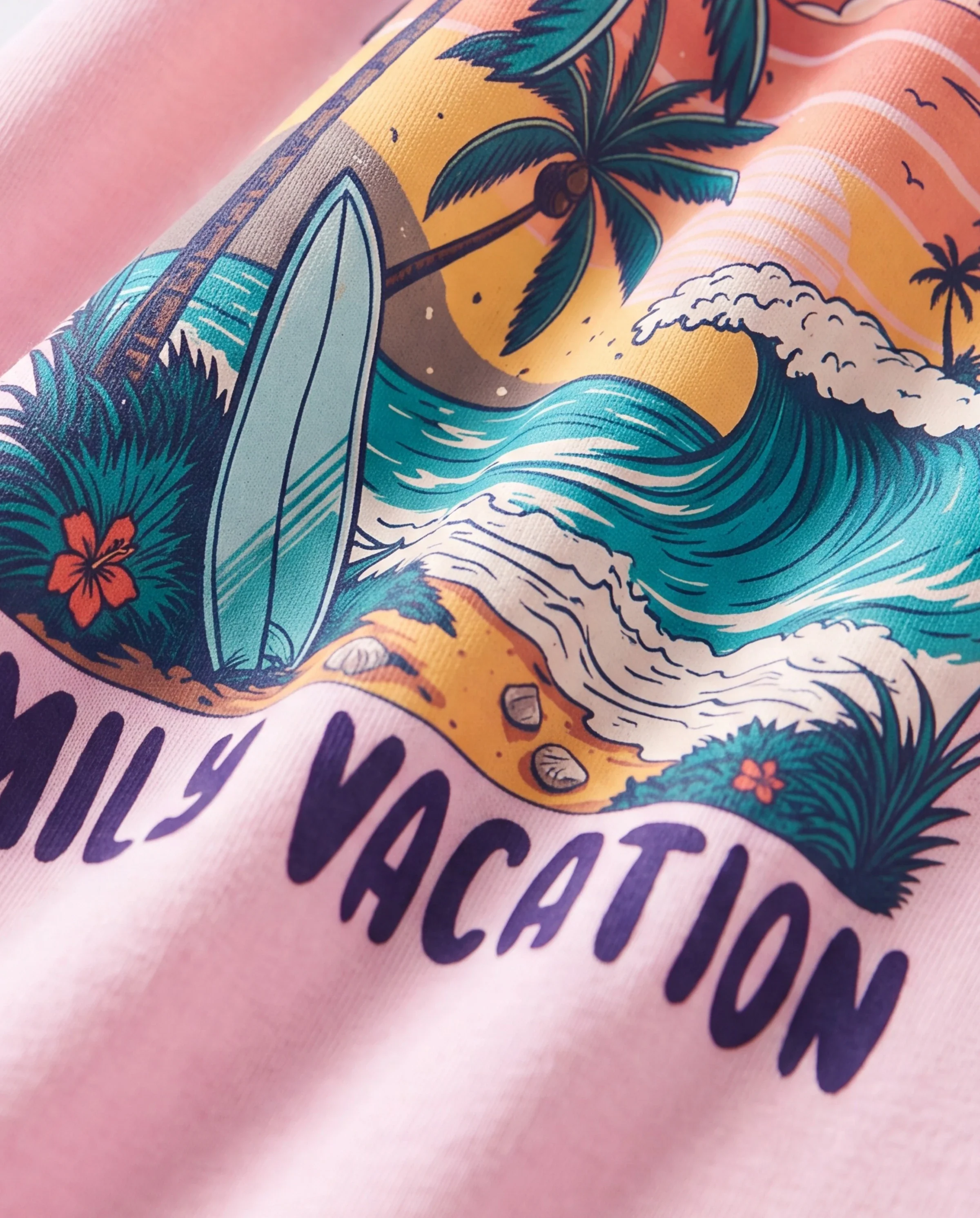 Family Matching "Family Vacation" Graphic Cotton Tees Tropical Surf Print T-Shirt Multi-color - Image 5