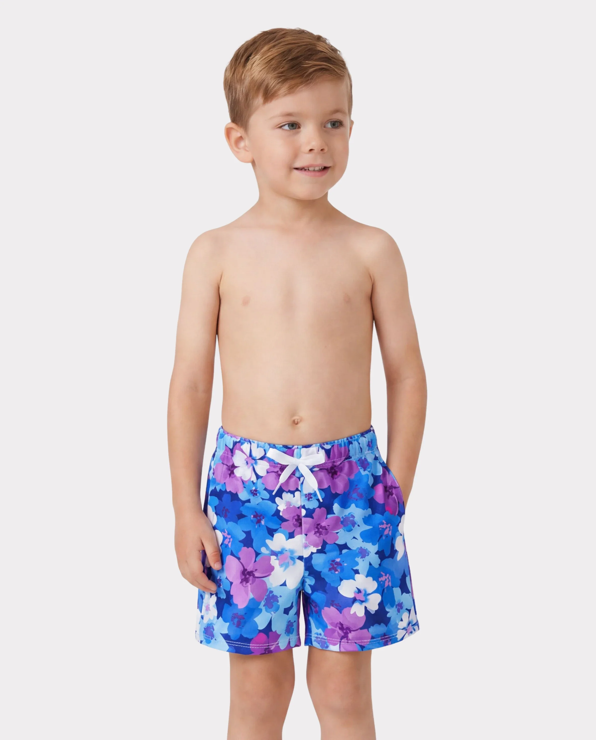 Family Matching Flora Swim Trunks or Smocking Strap two-piece Swimsuit Purple - Image 4