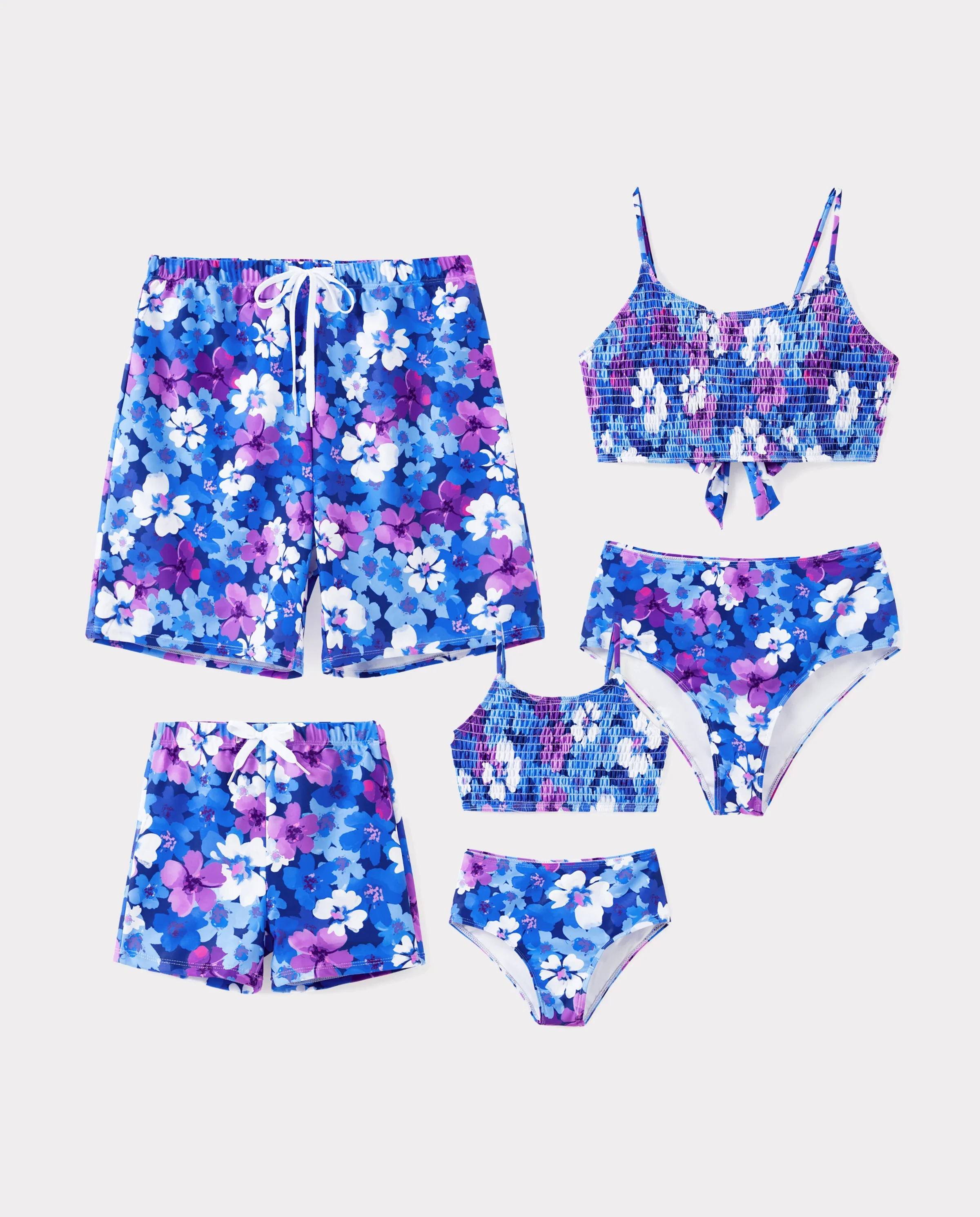 Family Matching Flora Swim Trunks or Smocking Strap two-piece Swimsuit Purple - Image 9