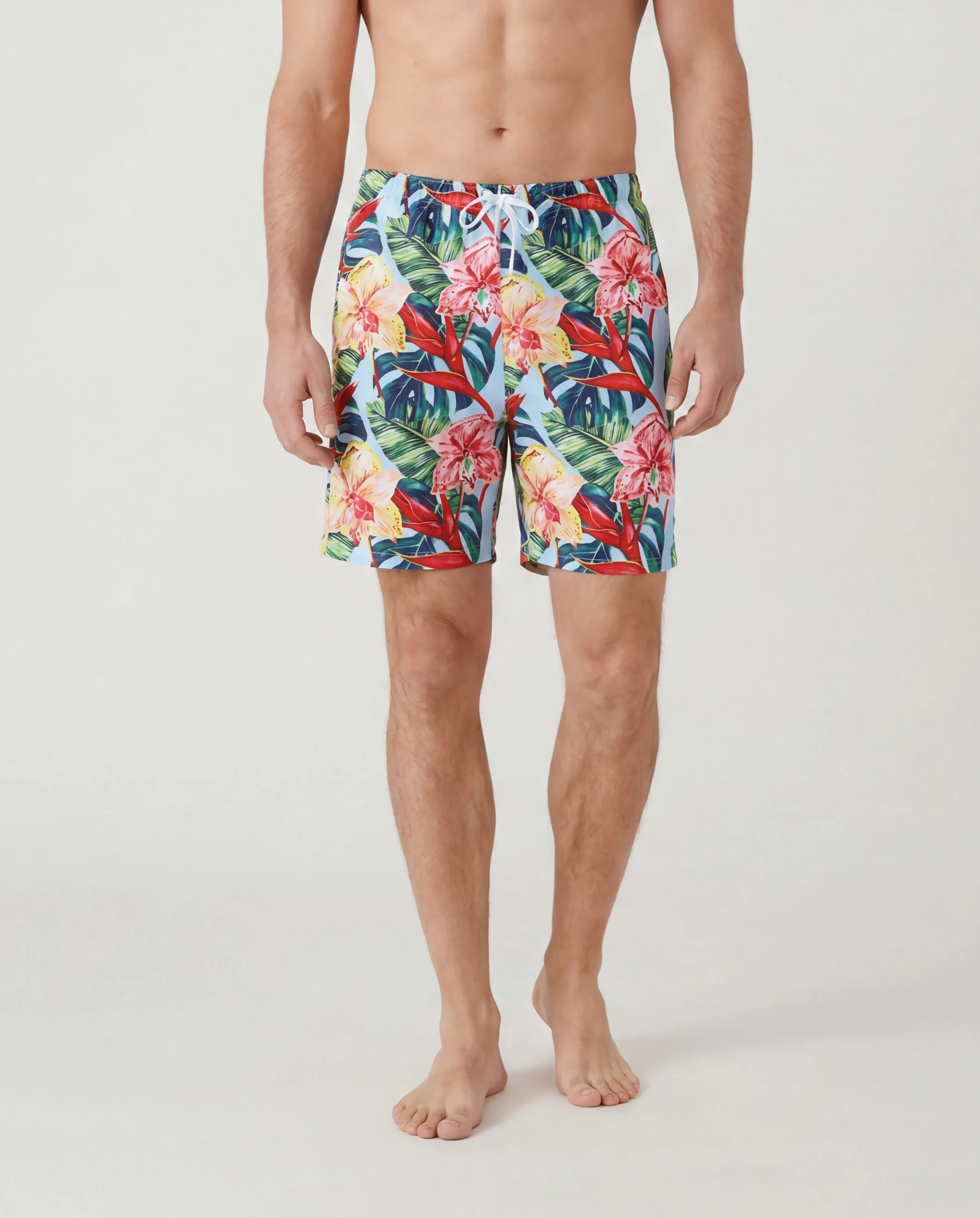 Family Matching Floral Drawstring Swim Trunks or Ruched Shell Edge Bikini with Optional Swim Cover Up Red - Image 5
