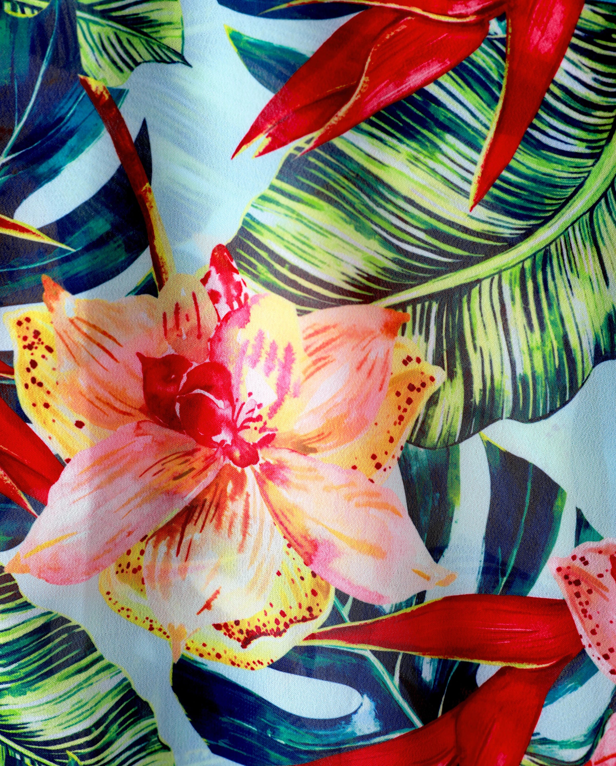 Family Matching Floral Drawstring Swim Trunks or Ruched Shell Edge Bikini with Optional Swim Cover Up Red - Image 6