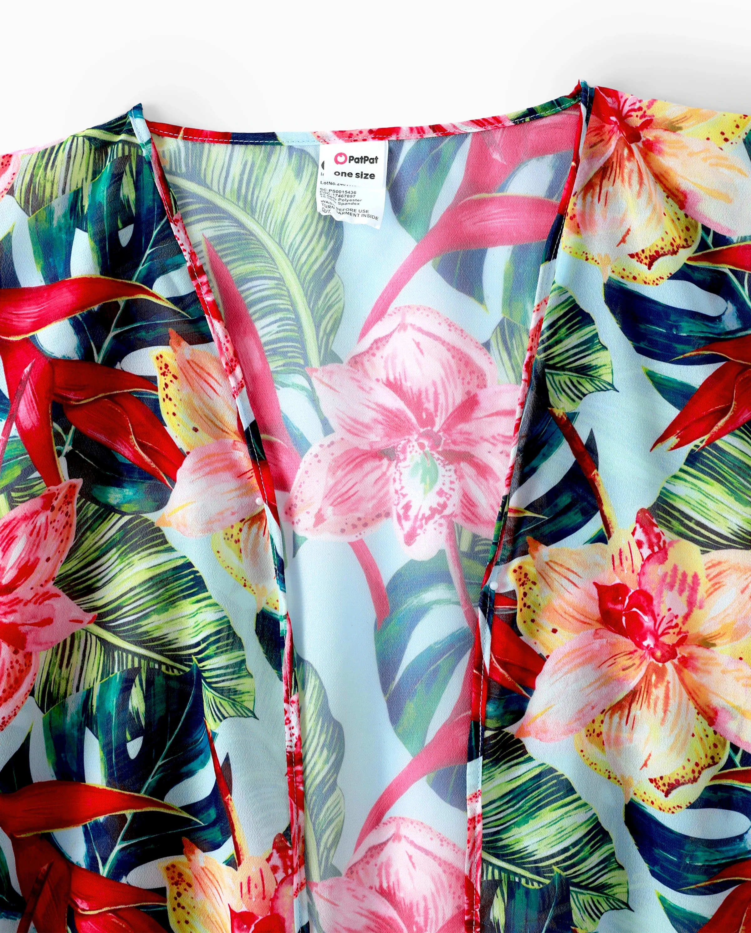 Family Matching Floral Drawstring Swim Trunks or Ruched Shell Edge Bikini with Optional Swim Cover Up Red - Image 7