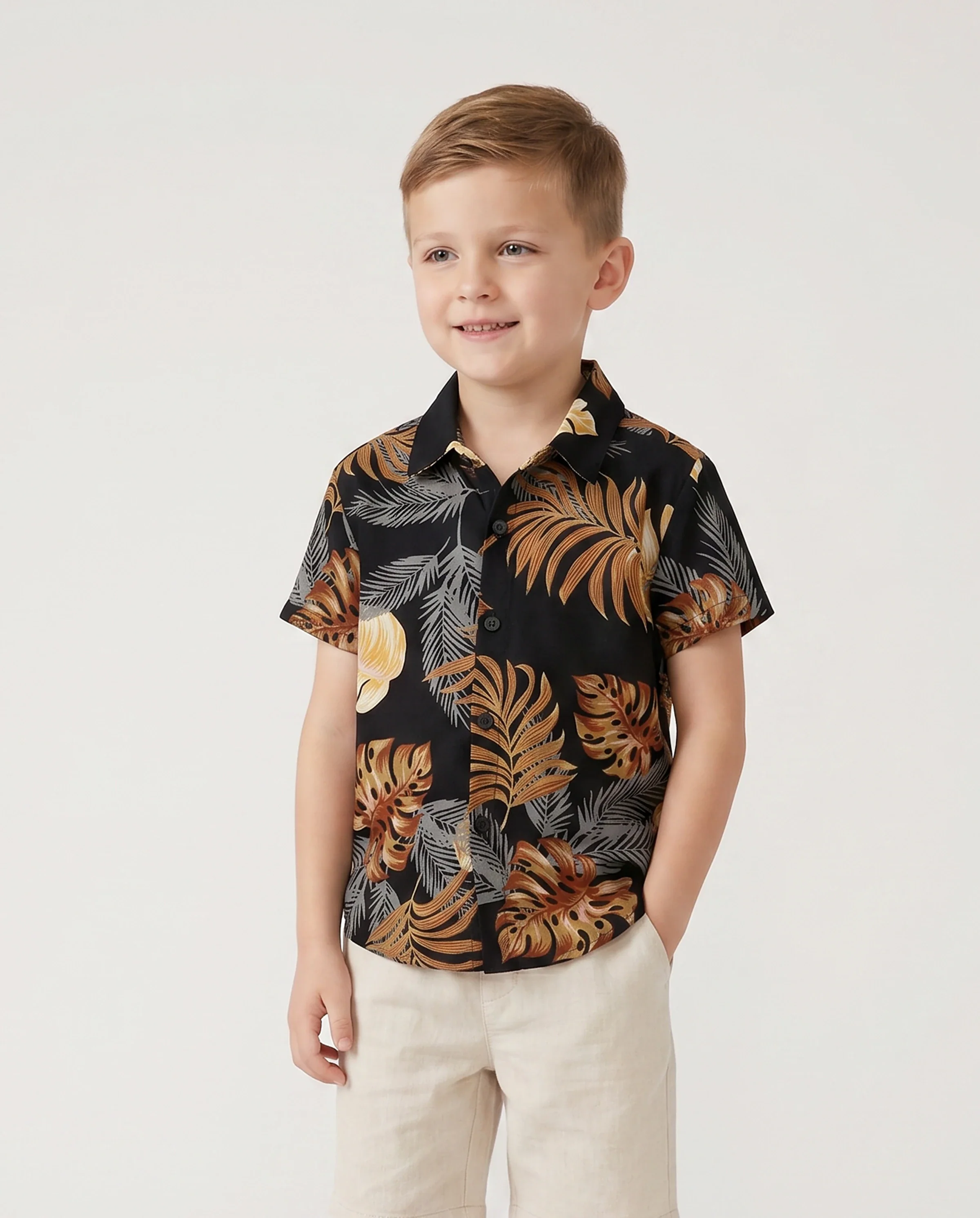 Family Matching Floral Print Beach Wear Short-sleeve Shirt or Camisole top and Wide-Leg Pants Set for Summer Vacation Family Looks Black+White - Image 5