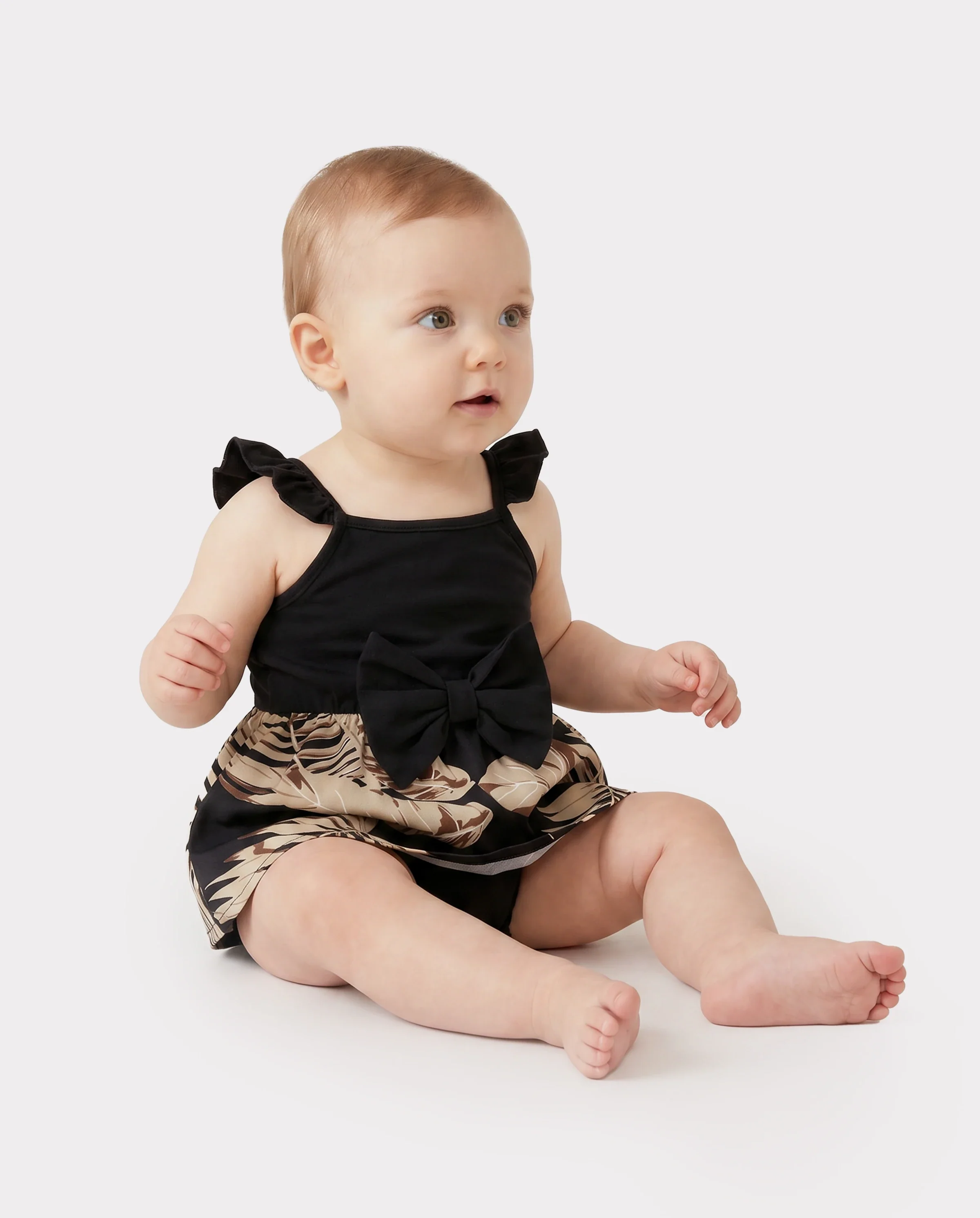 Family Matching Floral Print Belted Cami Dresses And Solid Short Sleeve Tops Sets Black - Image 4