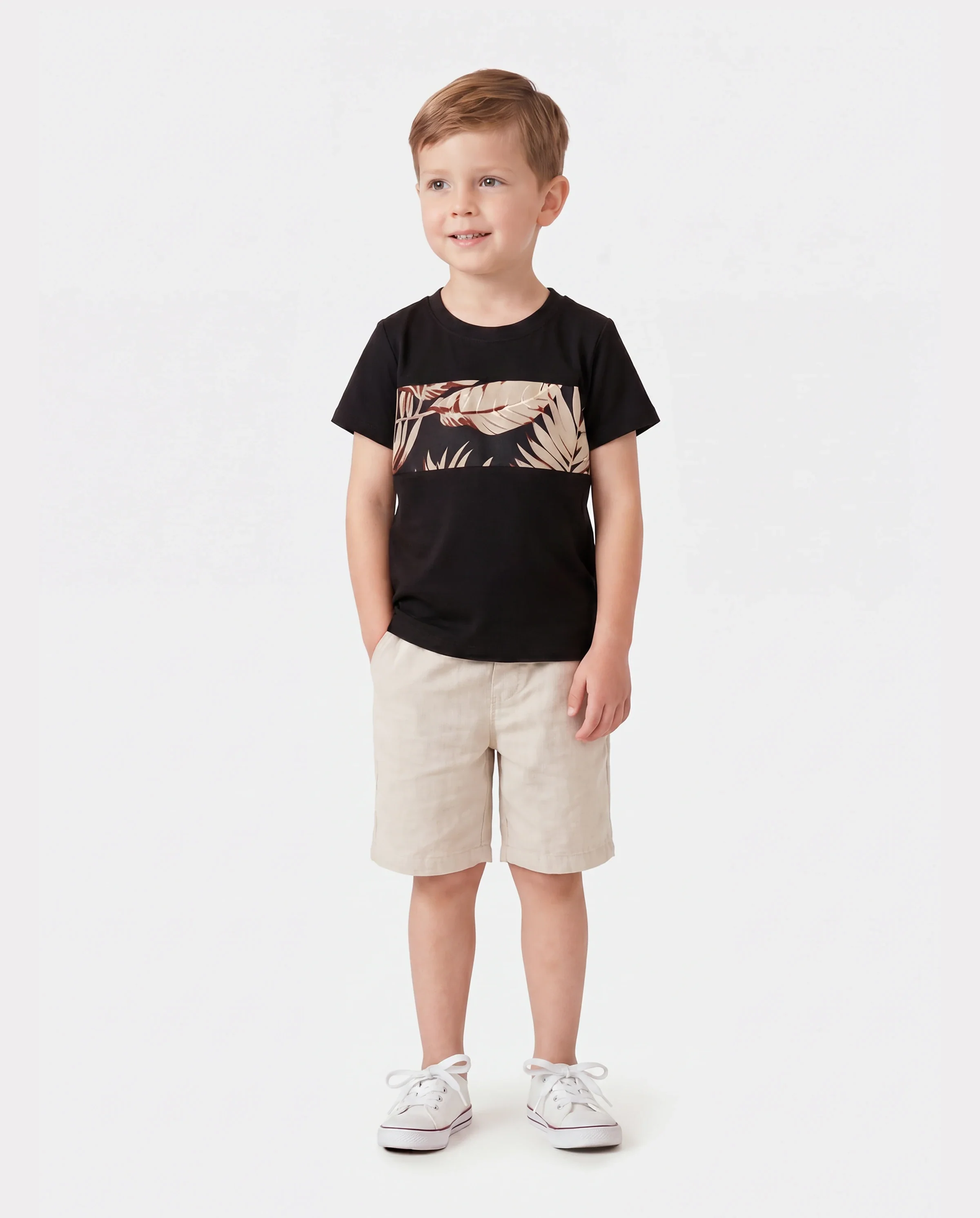 Family Matching Floral Print Belted Cami Dresses And Solid Short Sleeve Tops Sets Black - Image 5