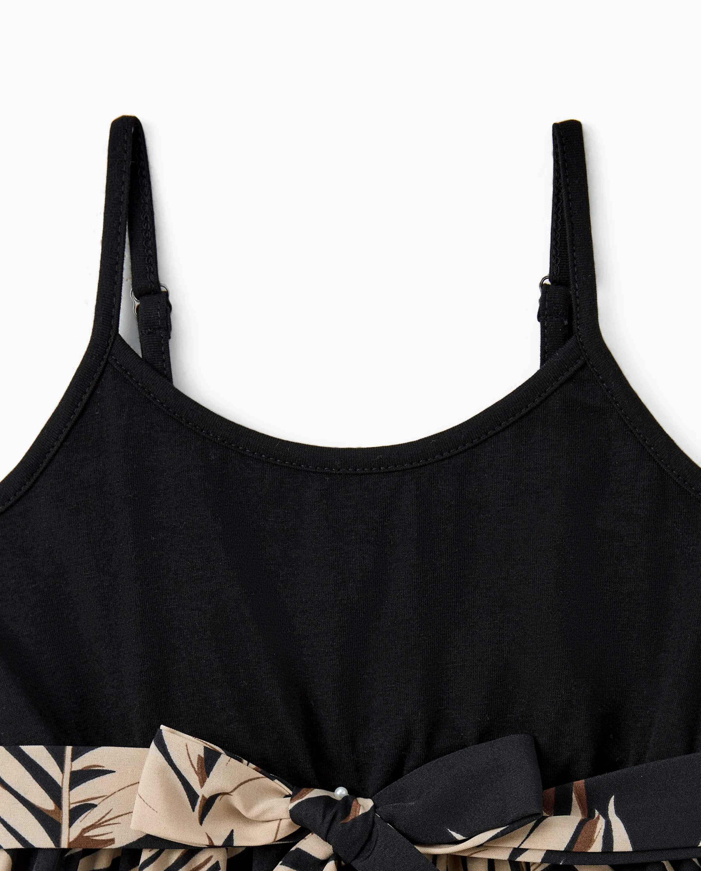 Family Matching Floral Print Belted Cami Dresses And Solid Short Sleeve Tops Sets Black - Image 8