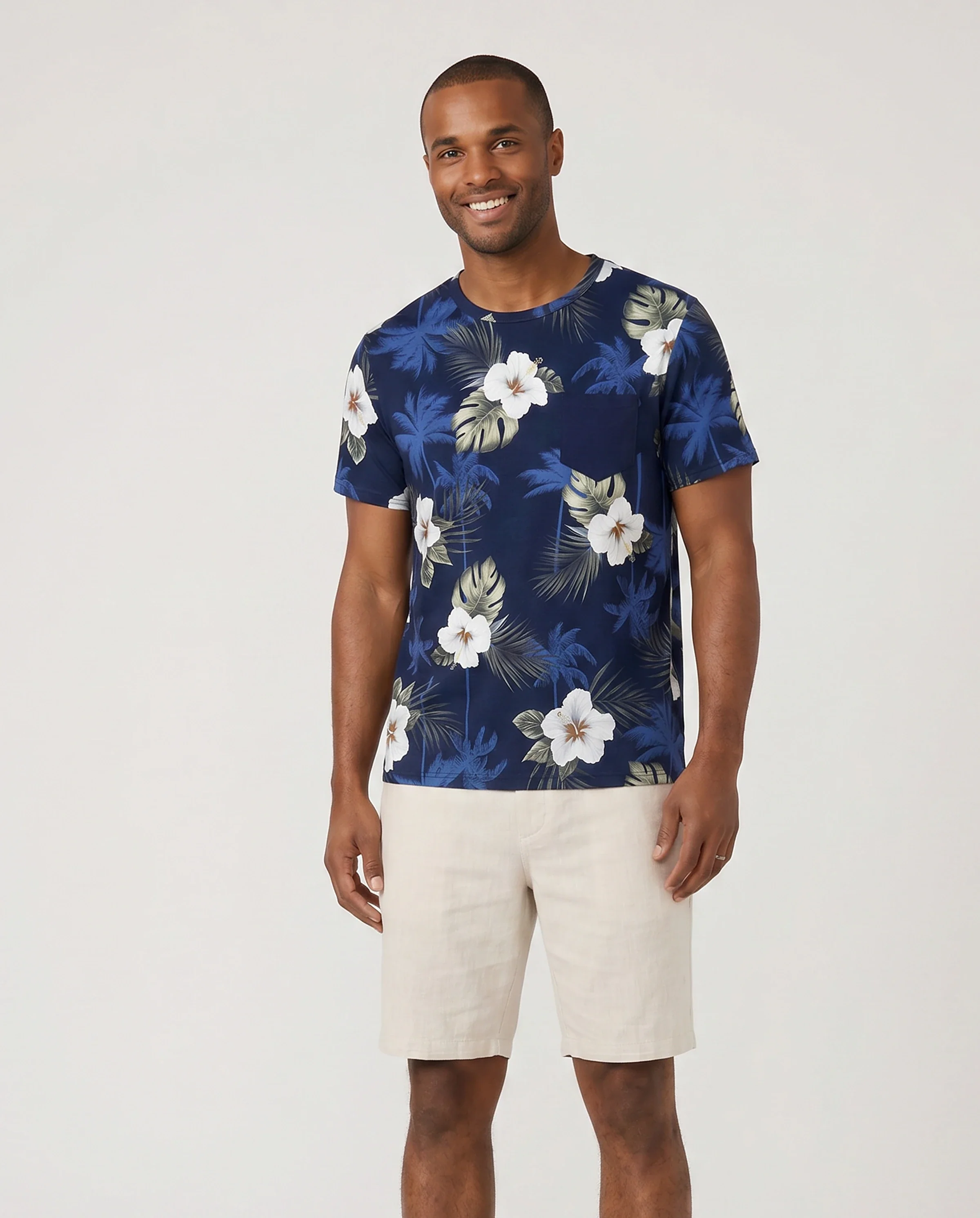 Family Matching Floral Print Cotton Top Short-sleeve Shirt or Splicing Sleeveless Tank Dress Deep Blue - Image 6