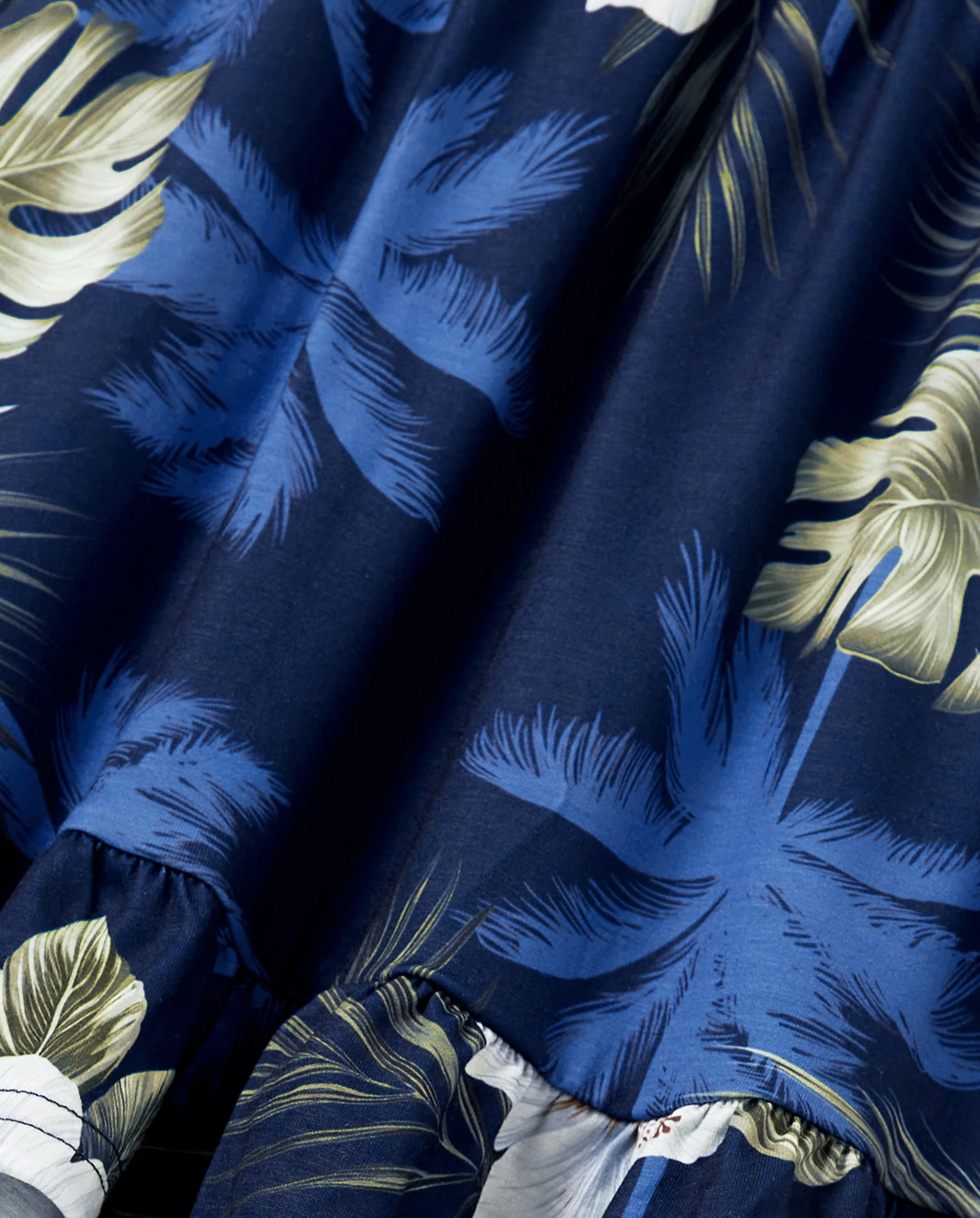 Family Matching Floral Print Cotton Top Short-sleeve Shirt or Splicing Sleeveless Tank Dress Deep Blue - Image 7