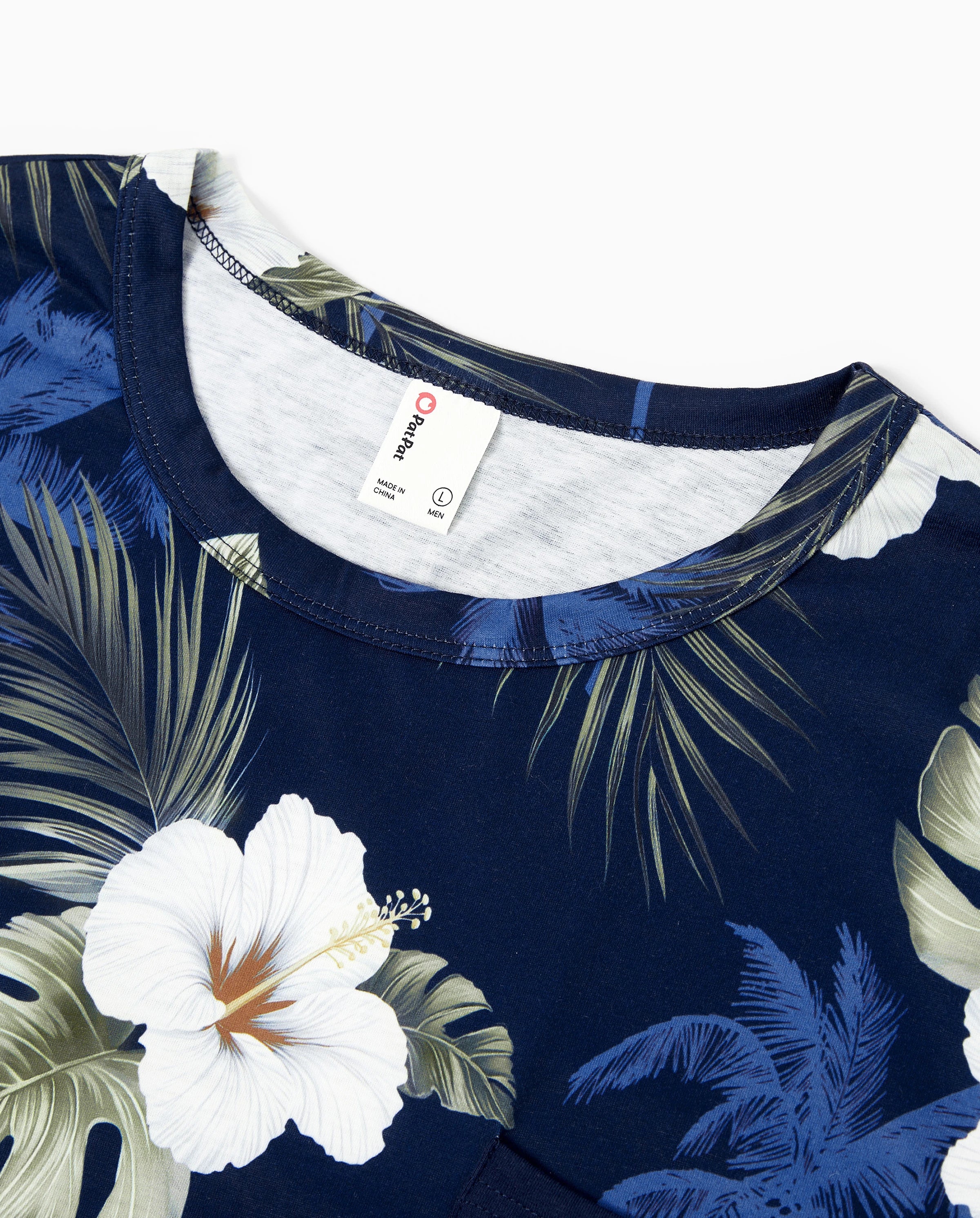 Family Matching Floral Print Cotton Top Short-sleeve Shirt or Splicing Sleeveless Tank Dress Deep Blue - Image 8