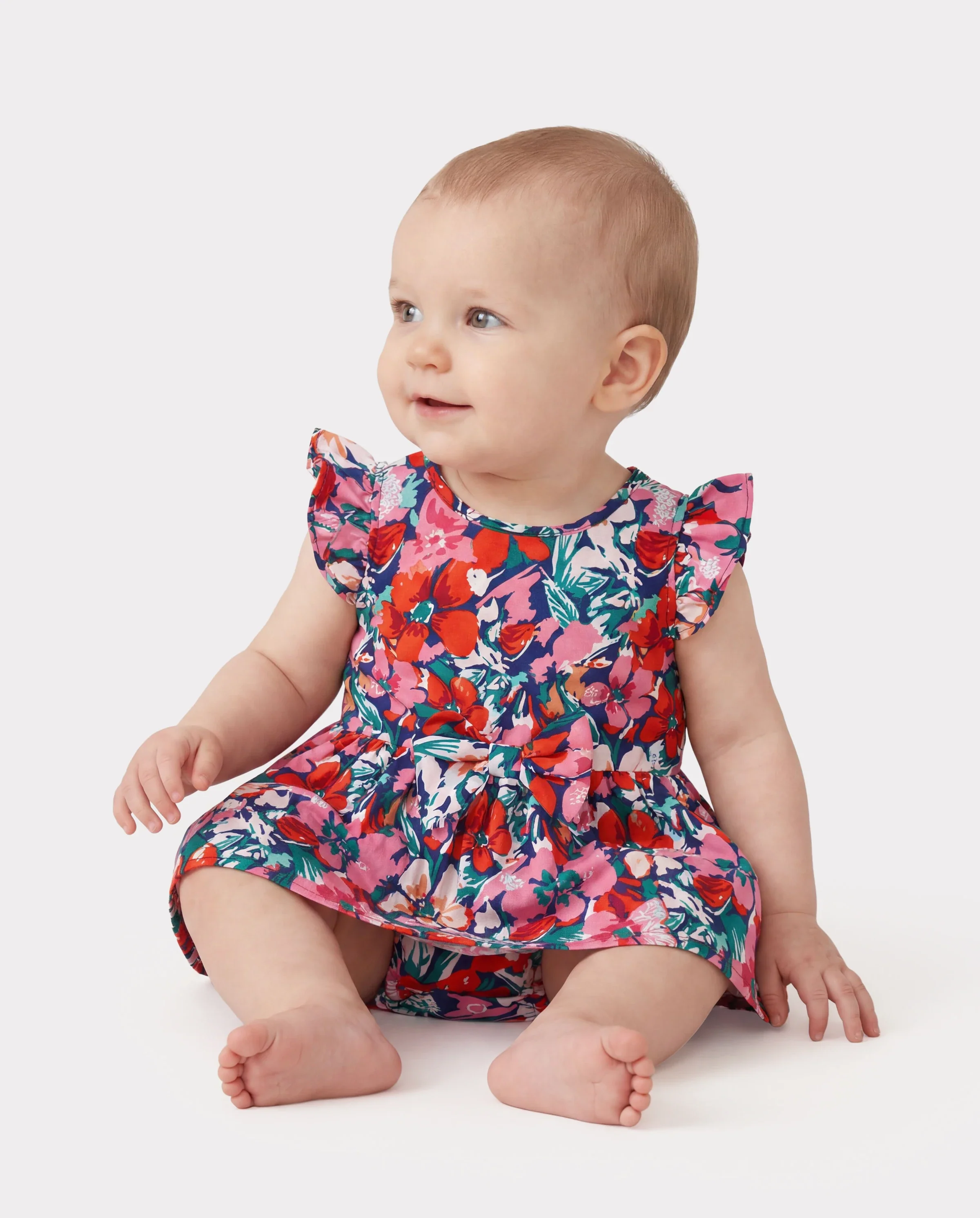 Family Matching Floral Print Short-sleeve Shirt or Off Shoulder Smocking Dresses Set Dark Blue - Image 4