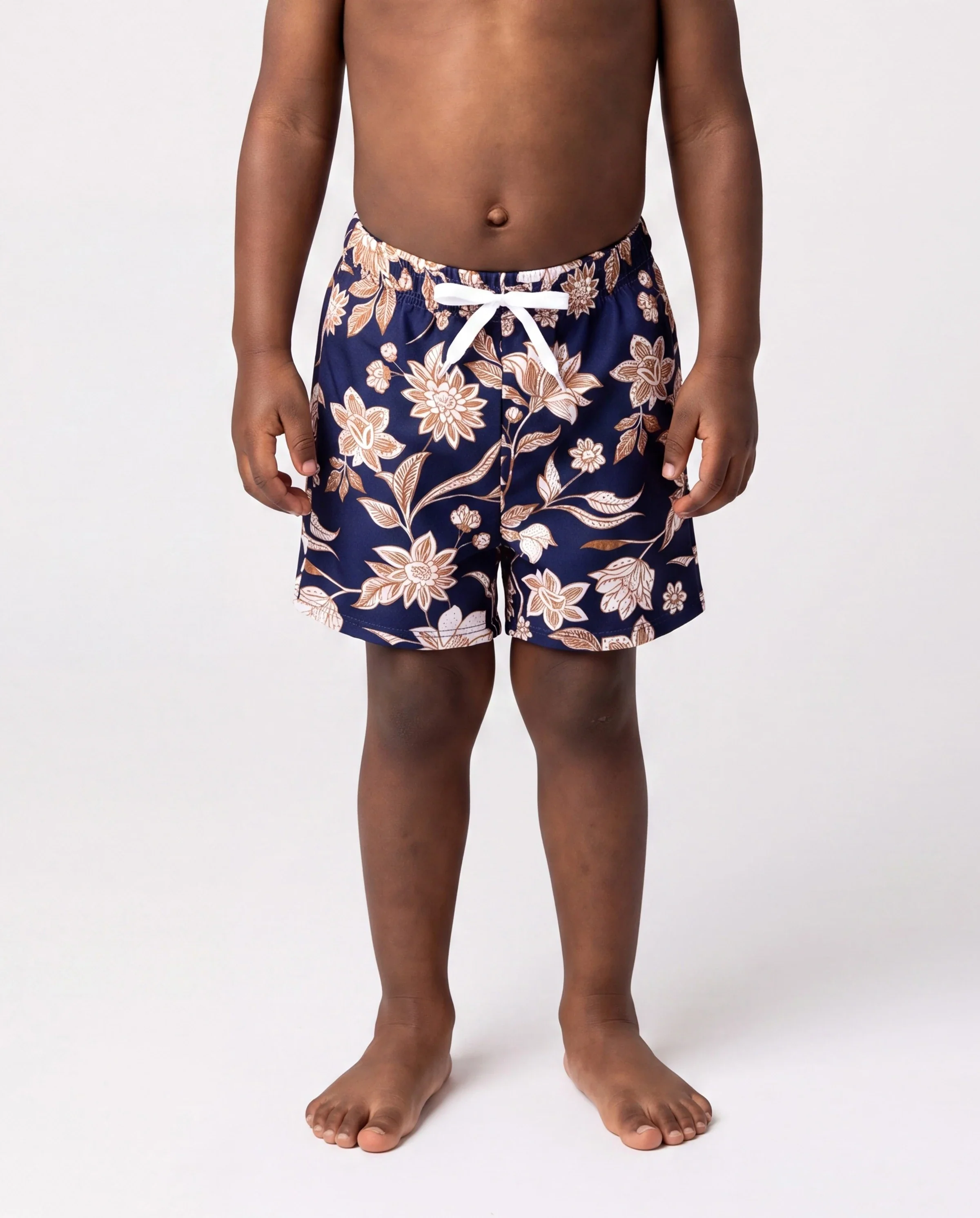 Family Matching Floral Print Swimsuits 2-in-1 One-Piece Swimsuit & Swim Trunks Deep Blue - Image 4