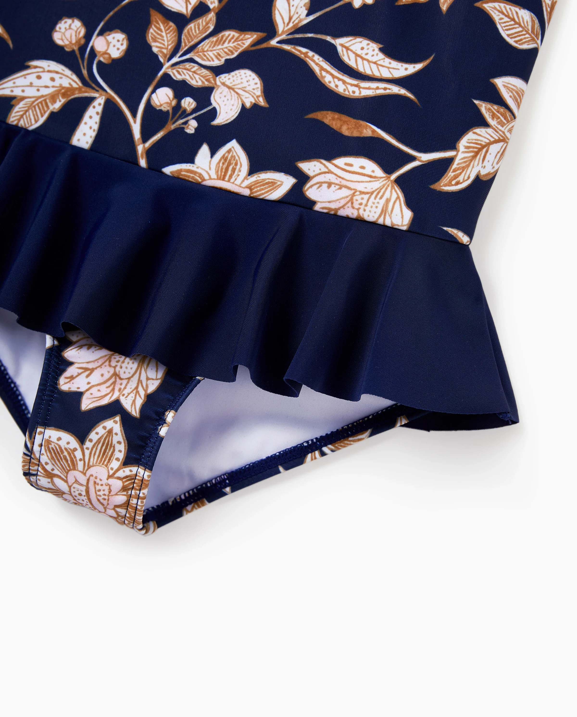 Family Matching Floral Print Swimsuits 2-in-1 One-Piece Swimsuit & Swim Trunks Deep Blue - Image 7