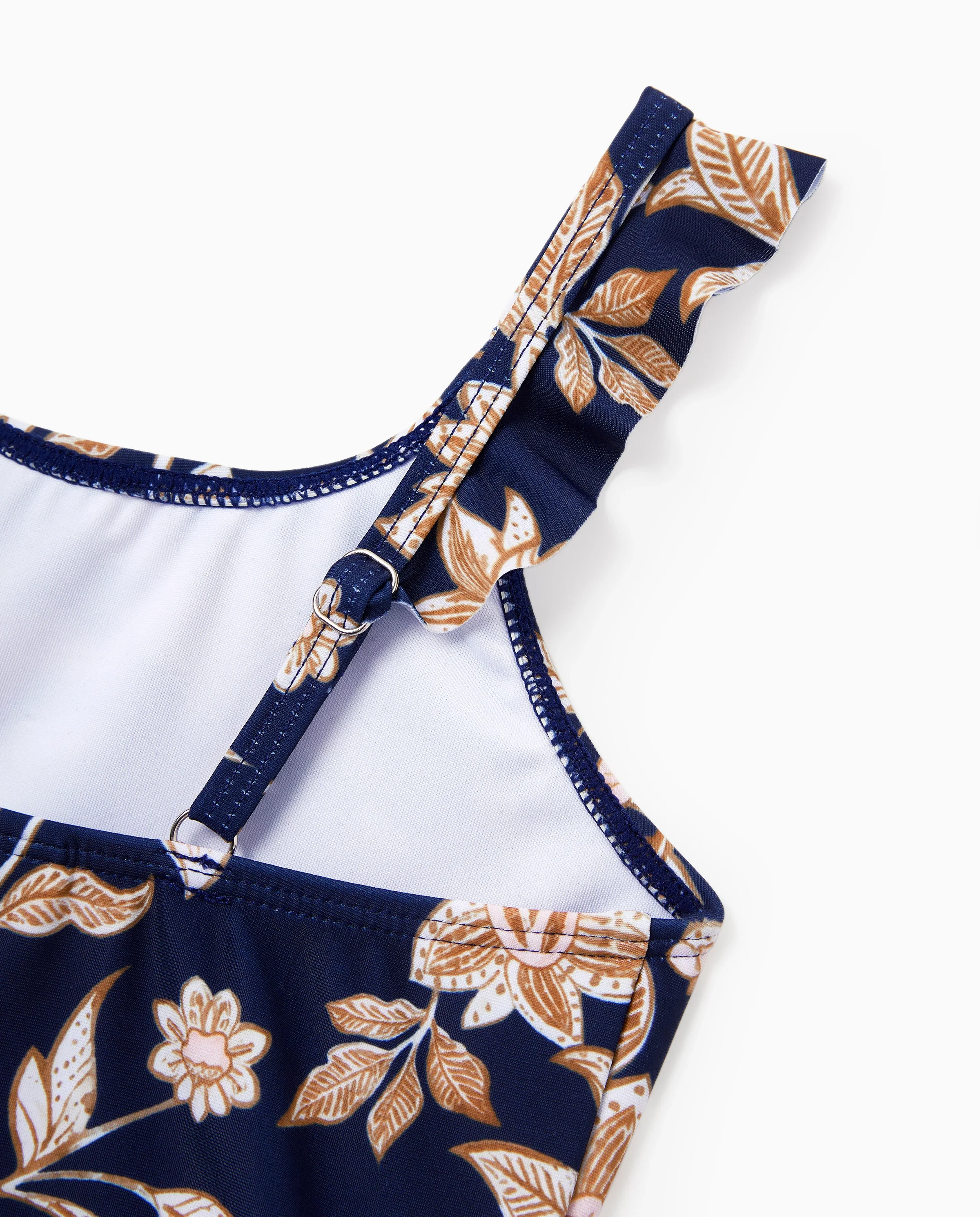 Family Matching Floral Print Swimsuits 2-in-1 One-Piece Swimsuit & Swim Trunks Deep Blue - Image 8