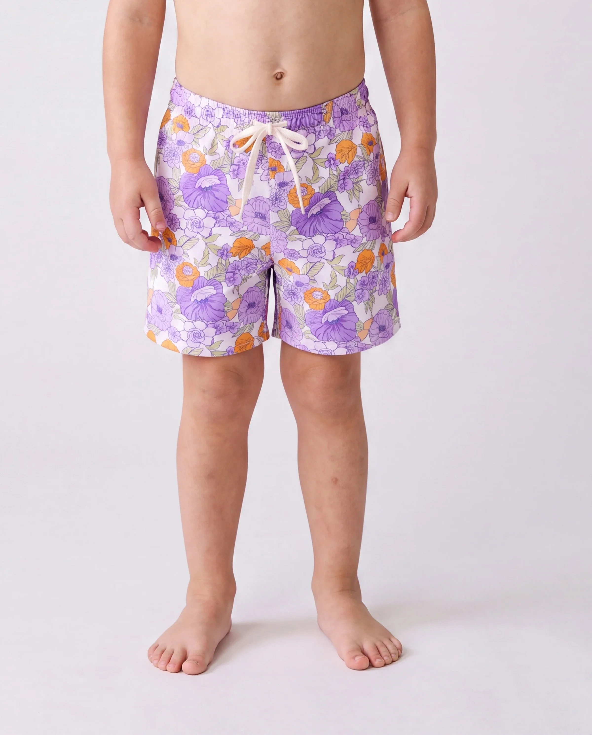 Family Matching Floral Print Swimsuits Ruffled One-Piece Bathing Suit & Swim Trunks Set Purple - Image 4