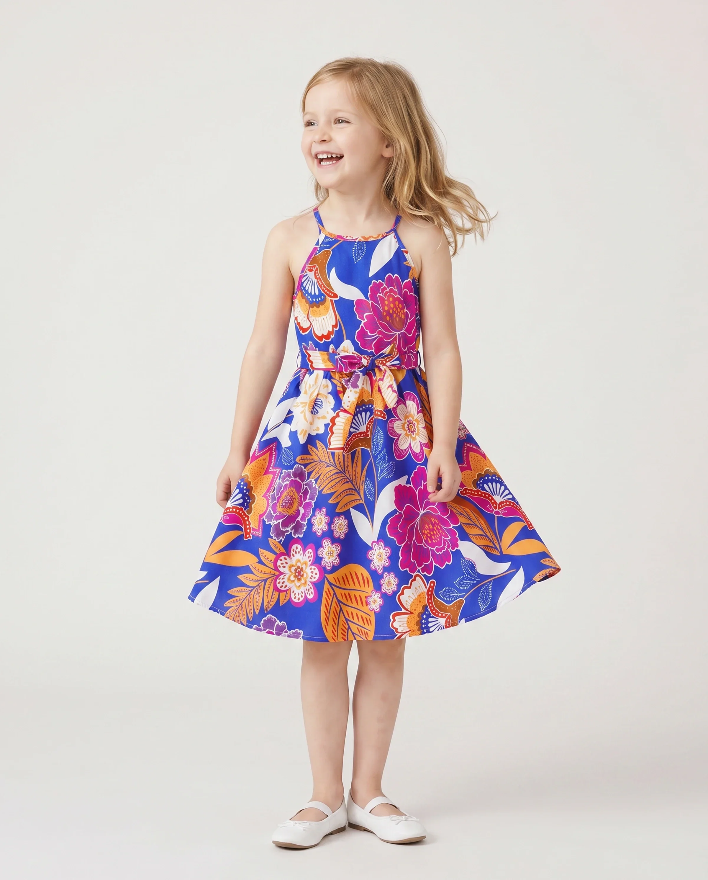 Family Matching Hawaiian Outfits Tropical Floral Print Vacation Clothes Strap Belted Dress or Short-sleeve Shirts Summer Beachwear Set Navy - Image 3