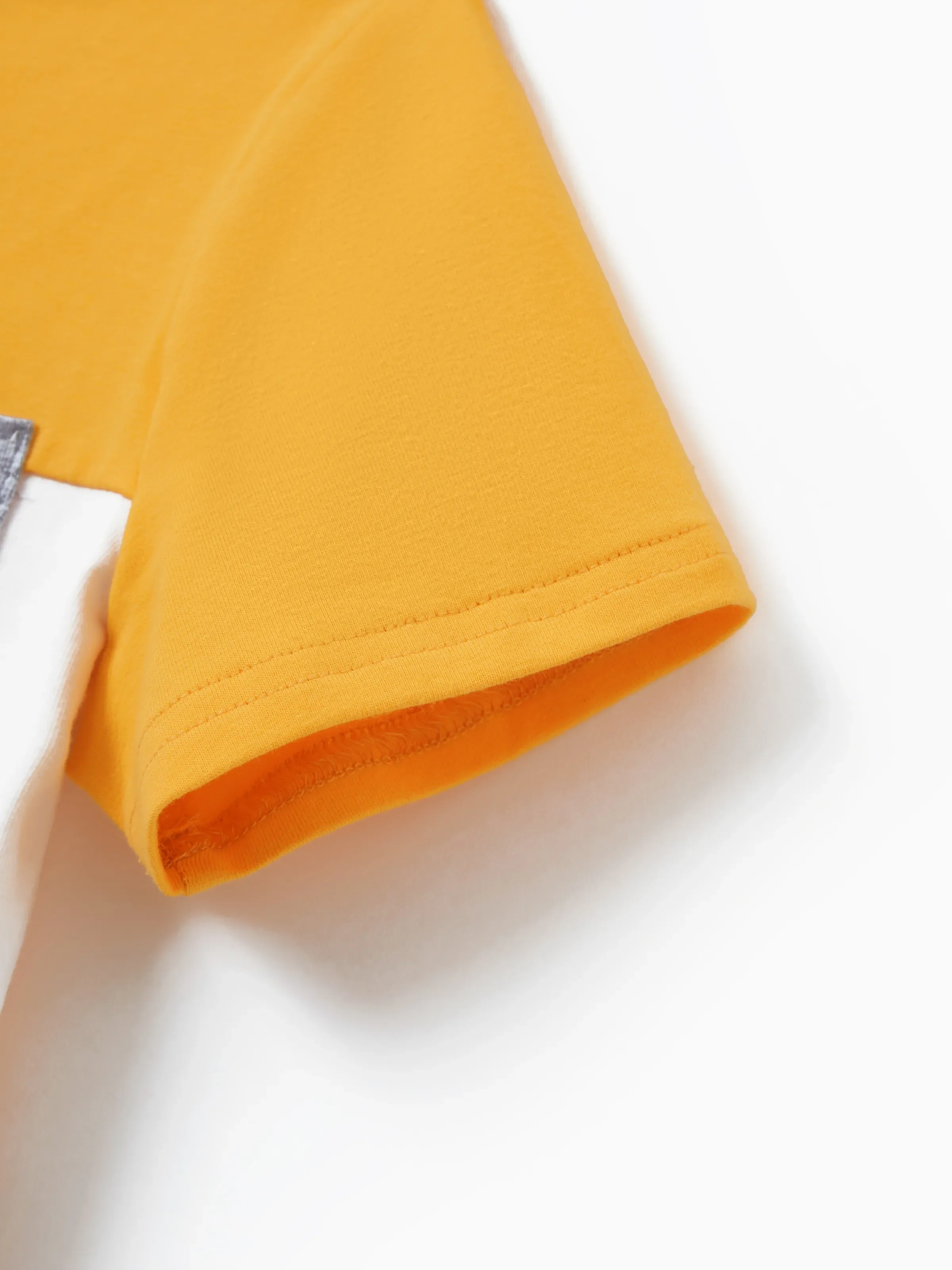 Family Matching Leaf Print Flutter Dress or Short-sleeve Colorblock Shirts Yellow - Image 20