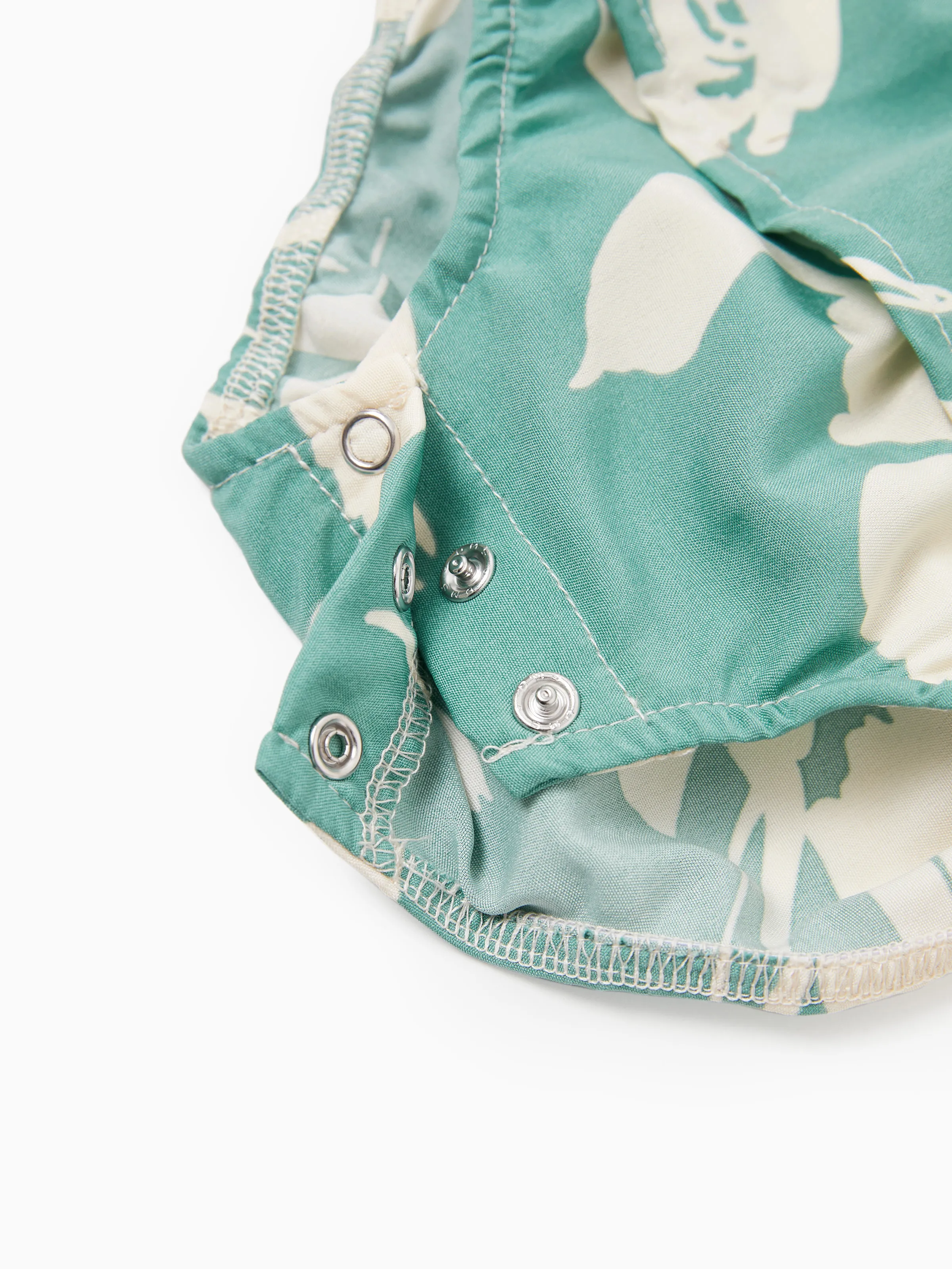 Family Matching Leaf Print Green Short-sleeve Shirt or Sling Shirred Dress Set Green - Image 15