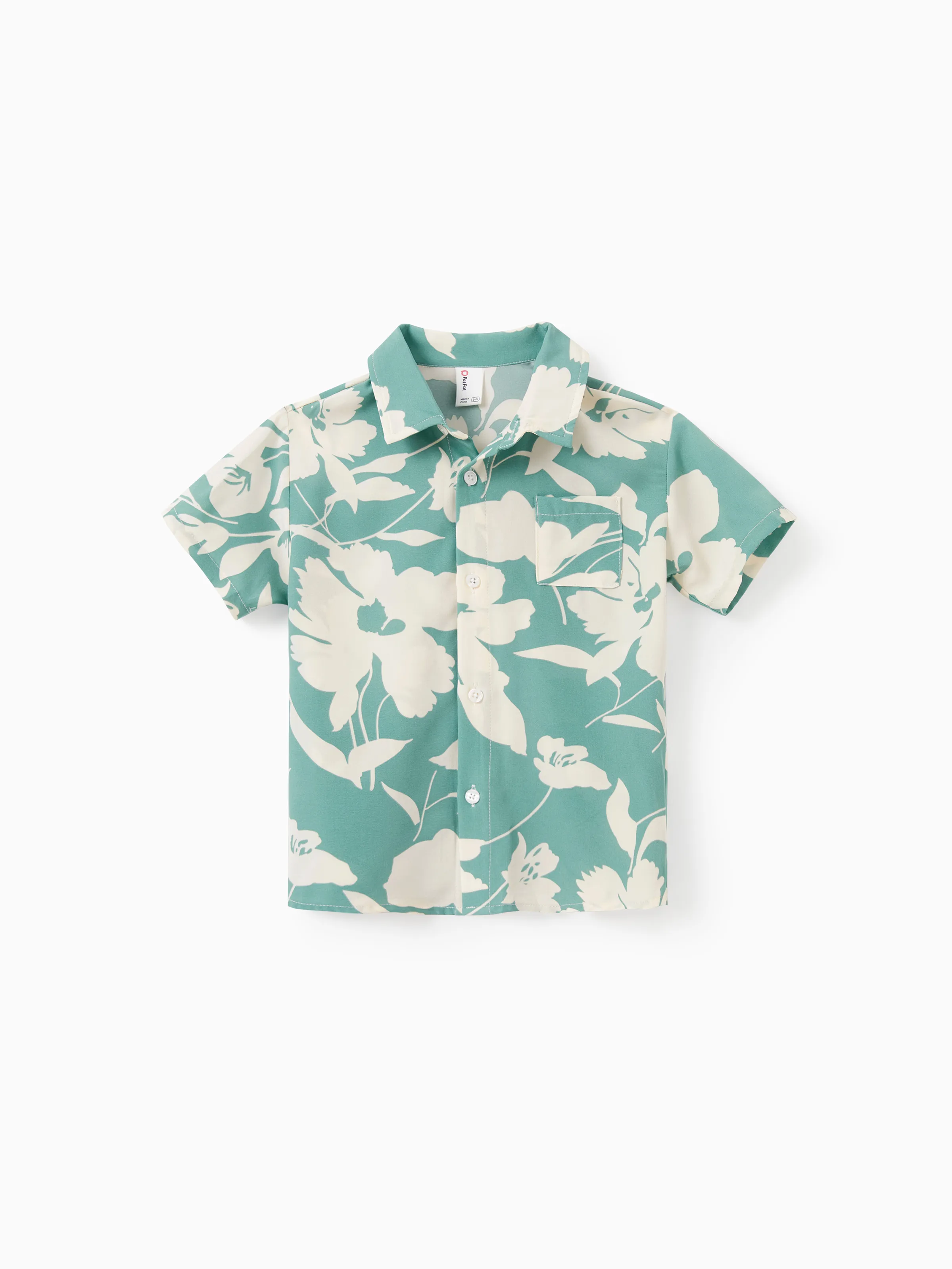 Family Matching Leaf Print Green Short-sleeve Shirt or Sling Shirred Dress Set Green - Image 18