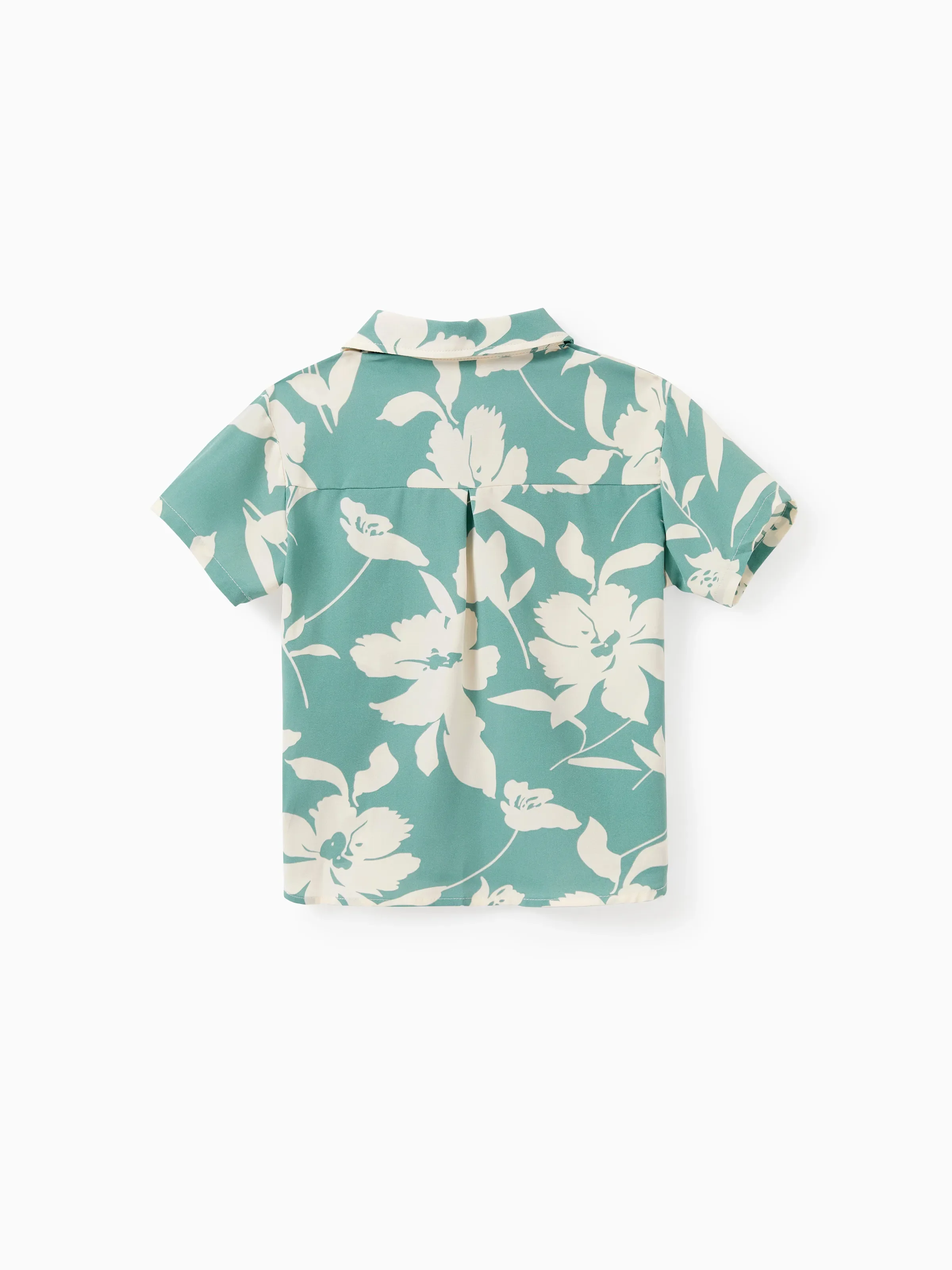 Family Matching Leaf Print Green Short-sleeve Shirt or Sling Shirred Dress Set Green - Image 19