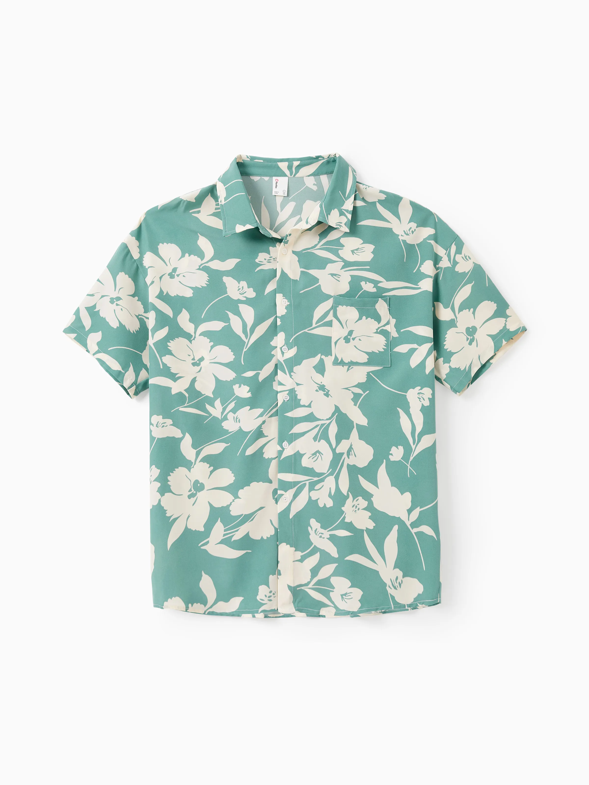 Family Matching Leaf Print Green Short-sleeve Shirt or Sling Shirred Dress Set Green - Image 23