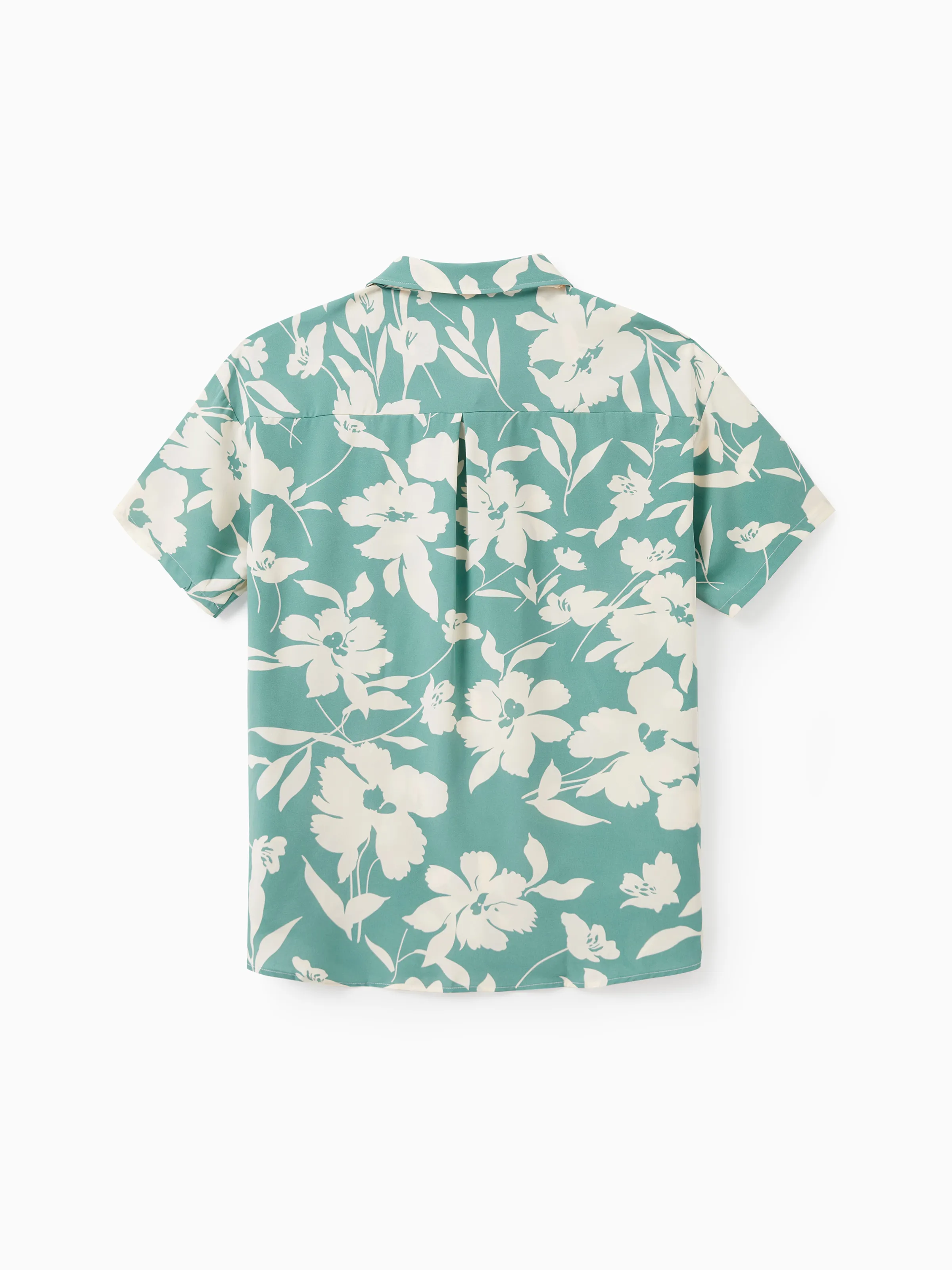 Family Matching Leaf Print Green Short-sleeve Shirt or Sling Shirred Dress Set Green - Image 24