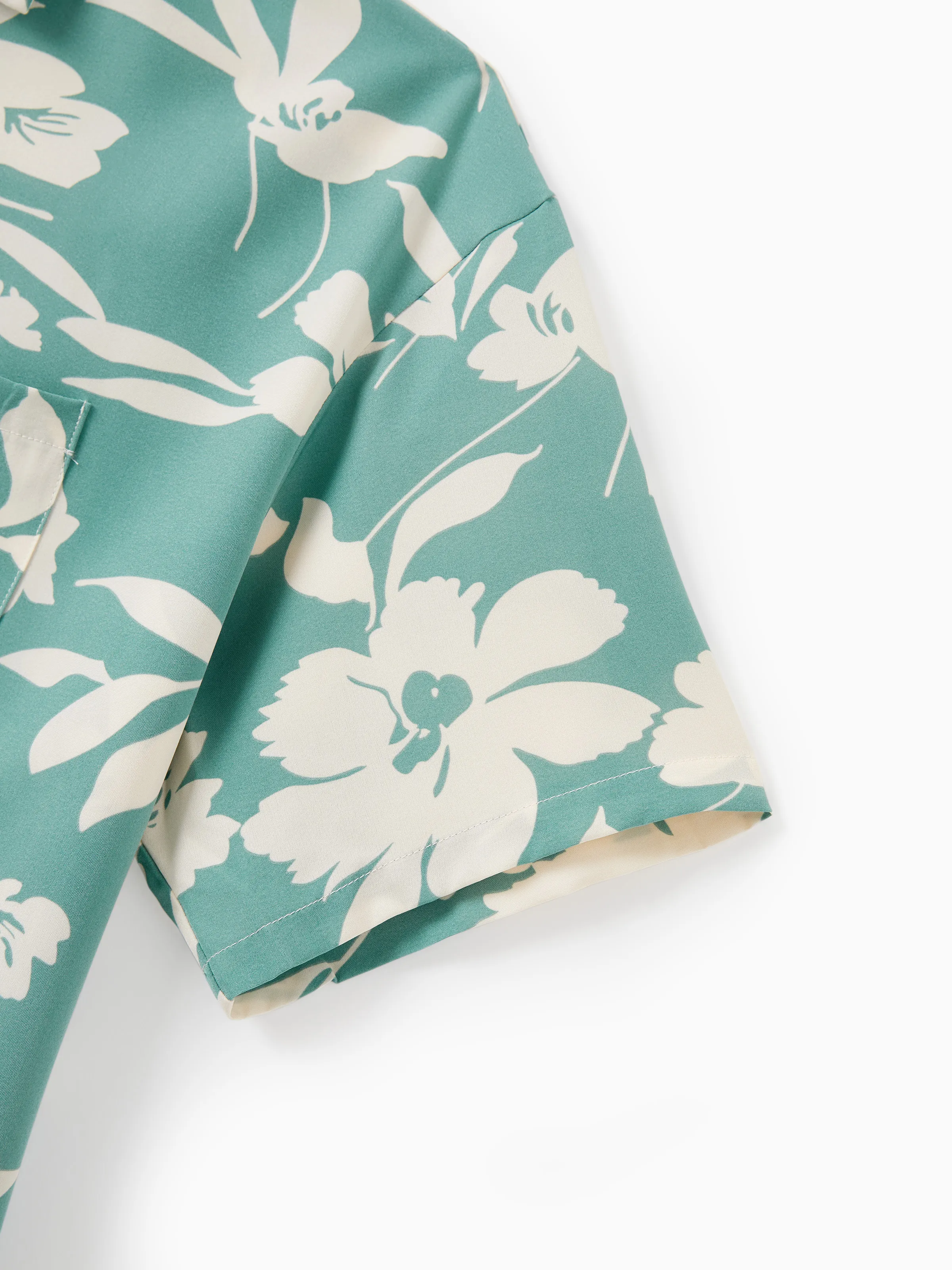 Family Matching Leaf Print Green Short-sleeve Shirt or Sling Shirred Dress Set Green - Image 25