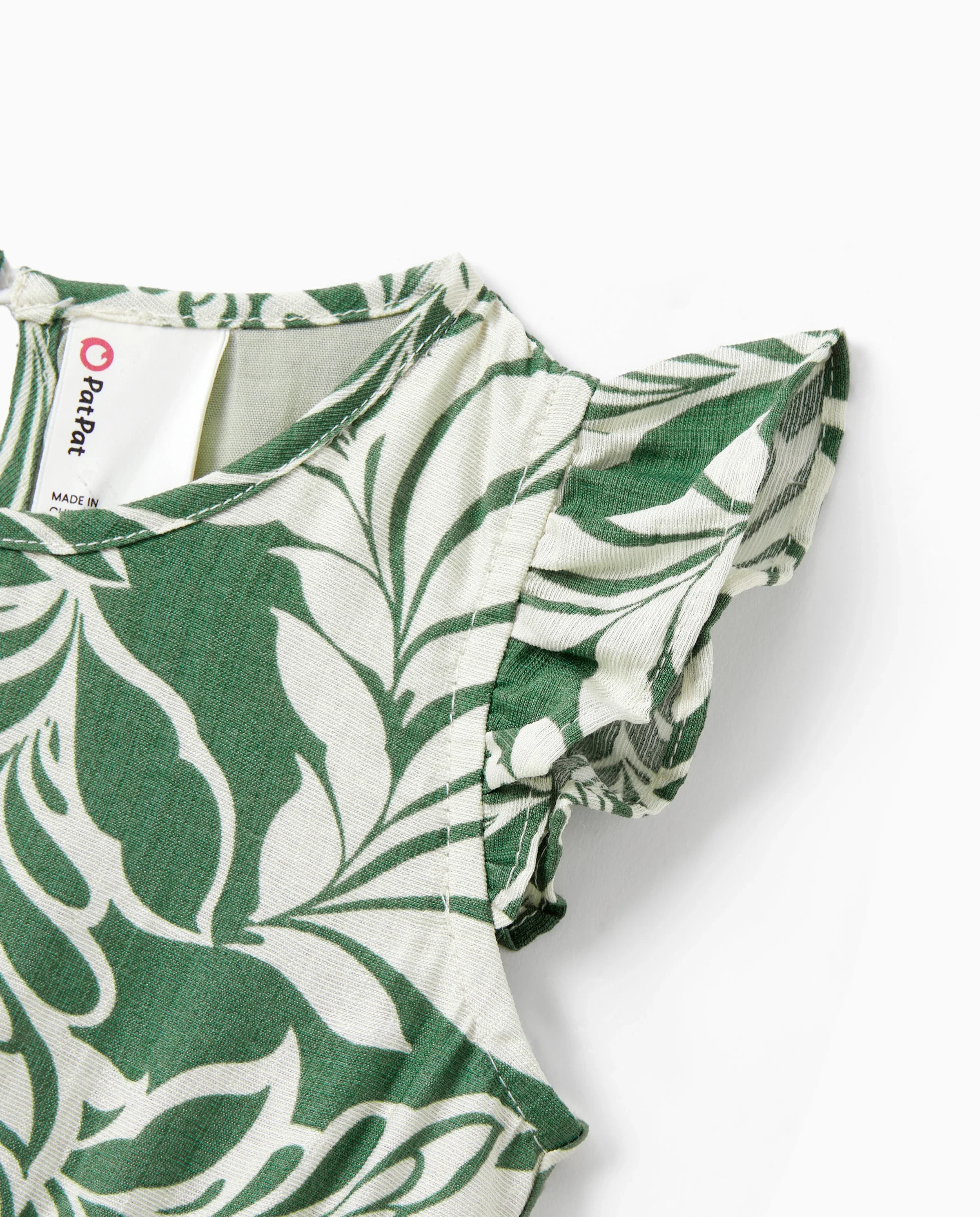 Family Matching Leaf Print Short-sleeve Shirt or Halter Dress Green Set Green - Image 8