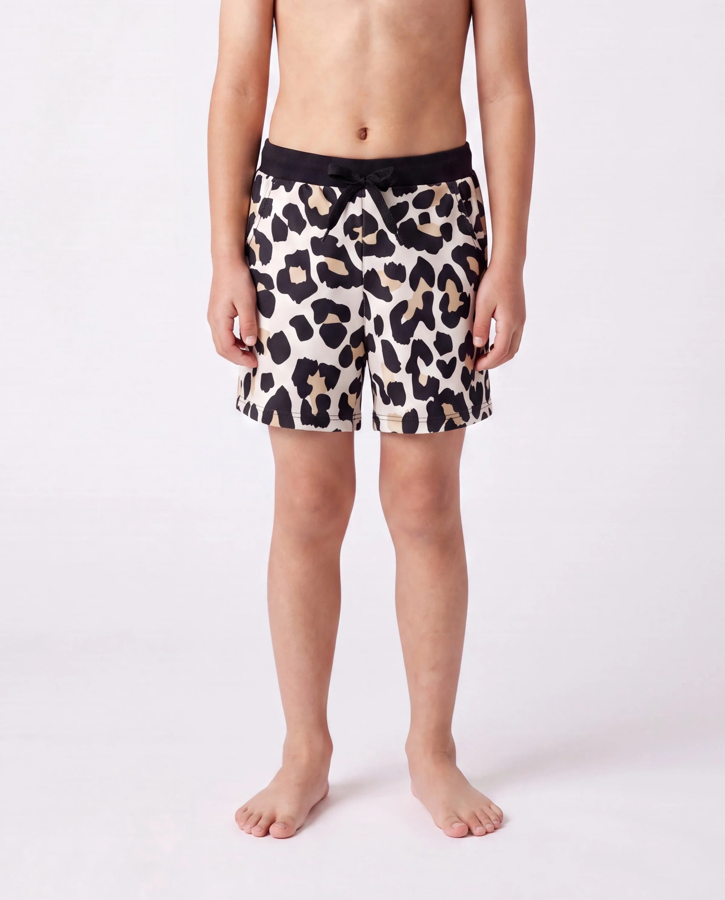 Family Matching Leopard Pattern Drawstring Swim Trunks or Ruffle Neck Two-Piece Bikini with Optional Cover Up Sarong Skirt Black - Image 4