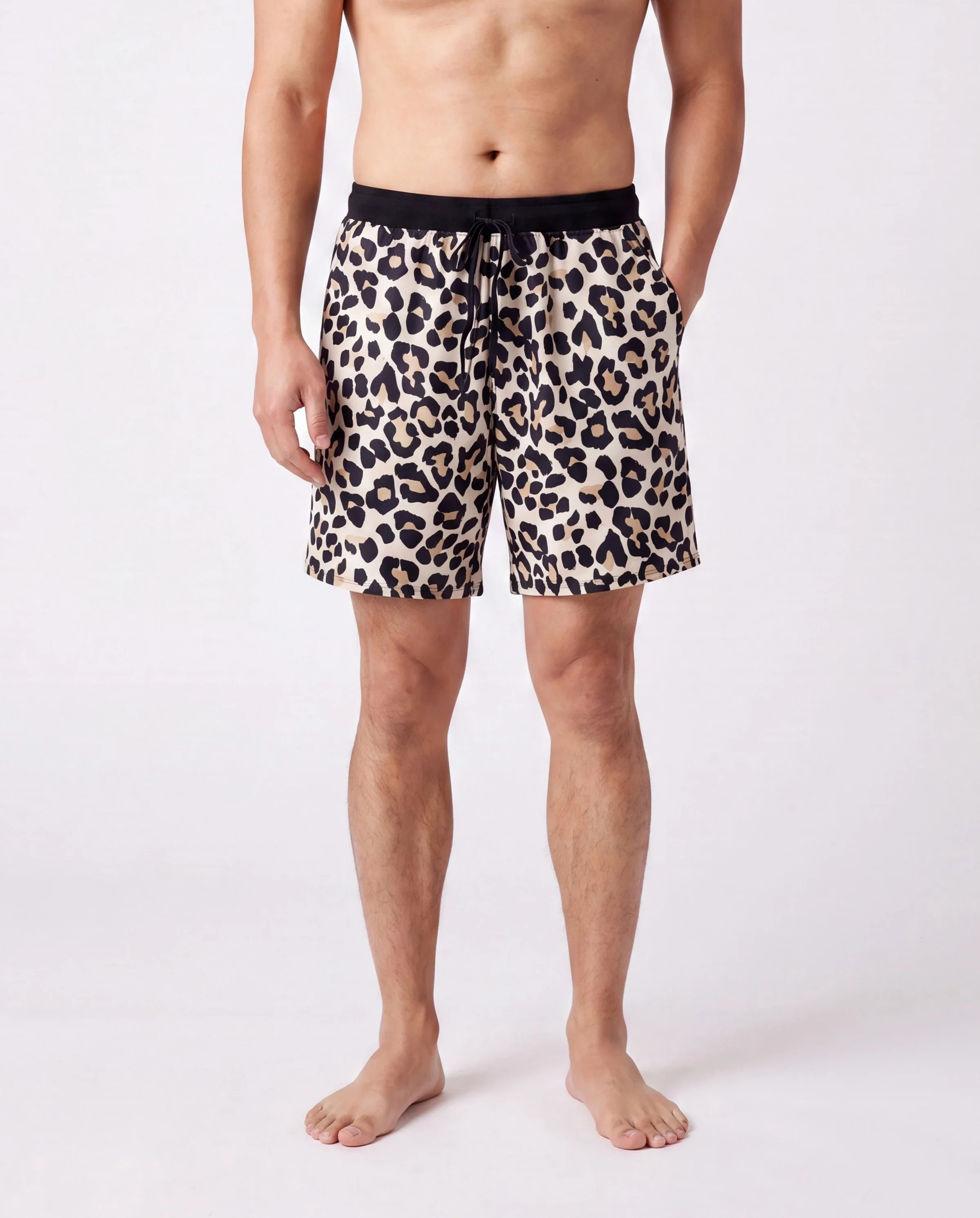 Family Matching Leopard Pattern Drawstring Swim Trunks or Ruffle Neck Two-Piece Bikini with Optional Cover Up Sarong Skirt Black - Image 5