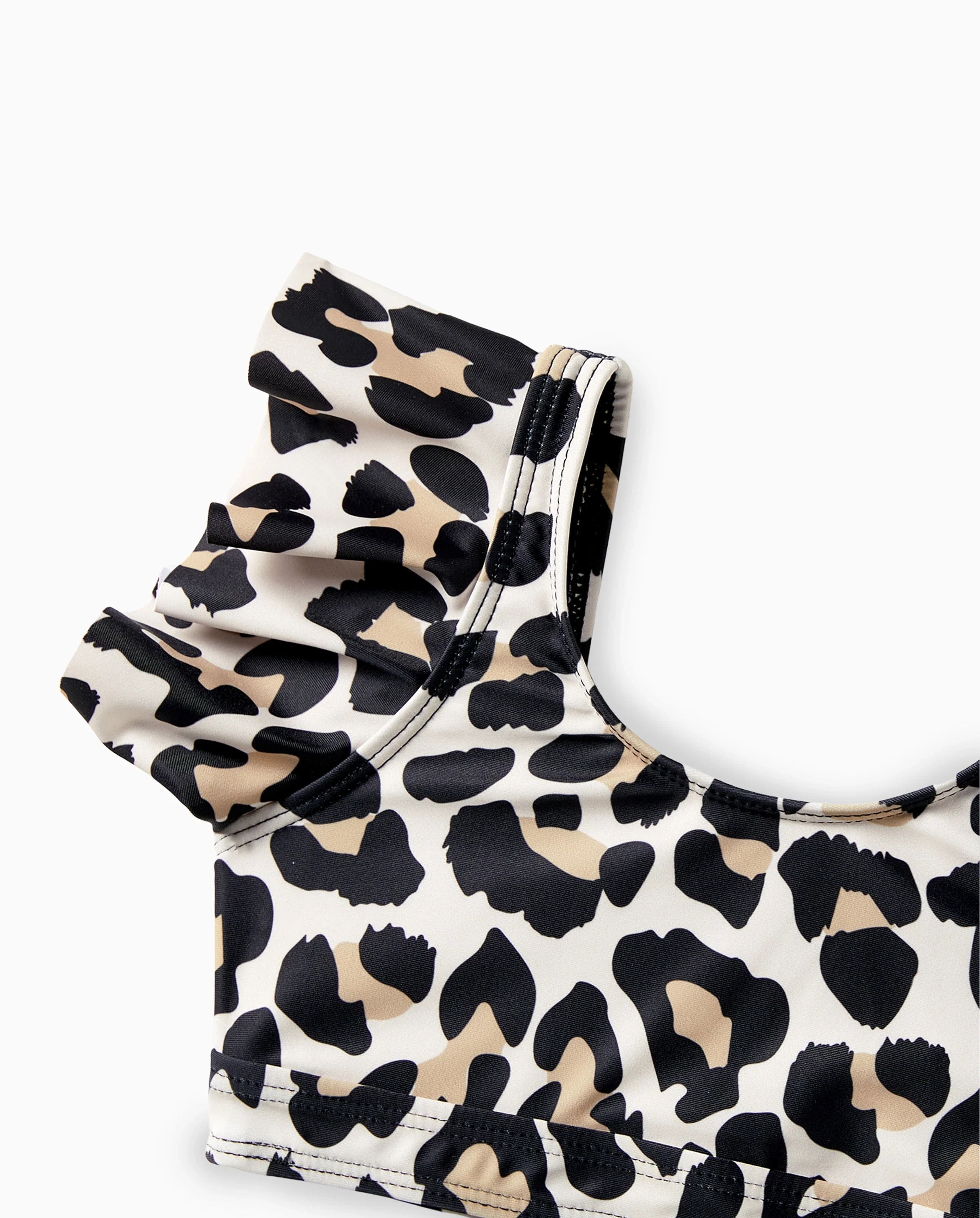 Family Matching Leopard Pattern Drawstring Swim Trunks or Ruffle Neck Two-Piece Bikini with Optional Cover Up Sarong Skirt Black - Image 7