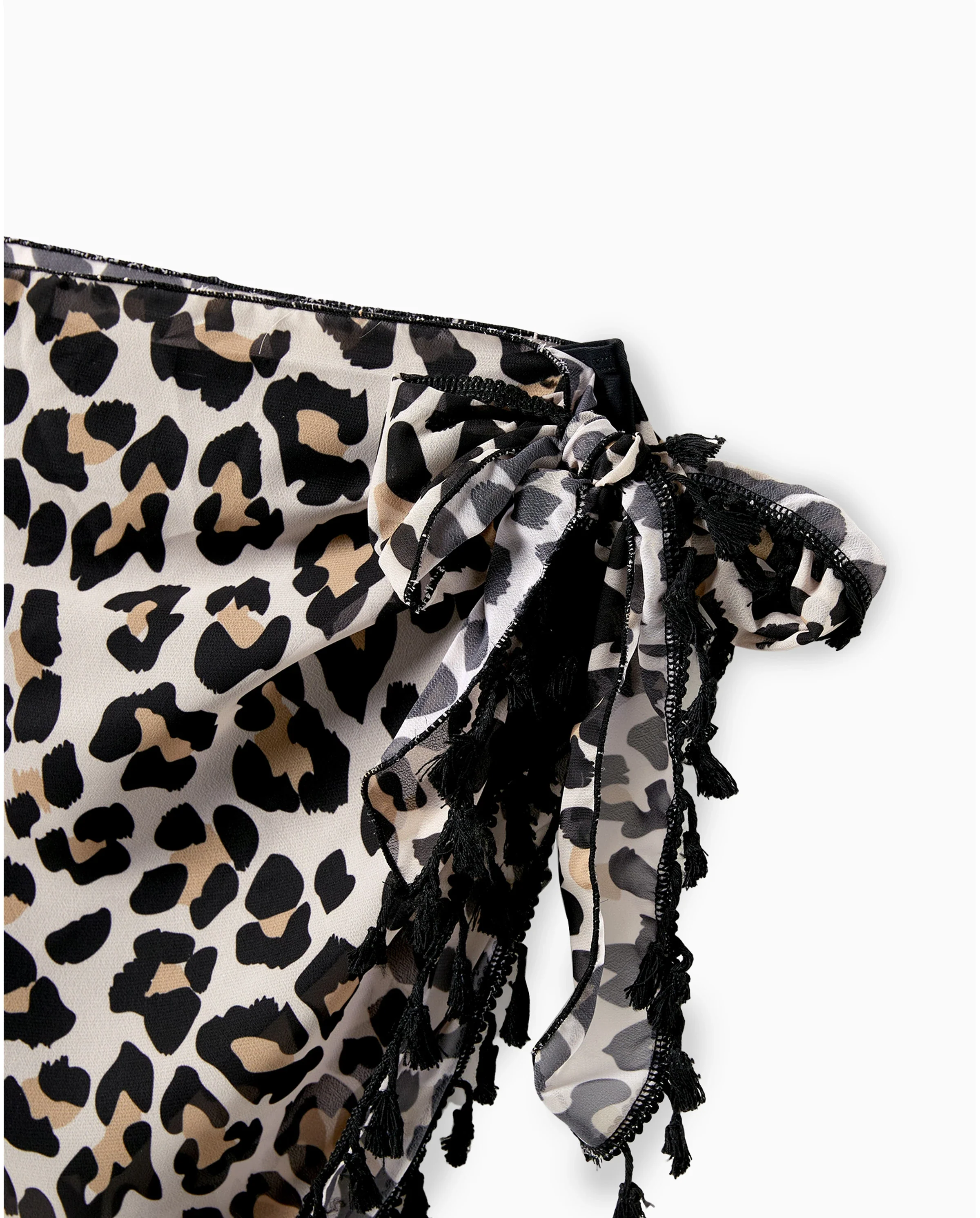Family Matching Leopard Pattern Drawstring Swim Trunks or Ruffle Neck Two-Piece Bikini with Optional Cover Up Sarong Skirt Black - Image 8
