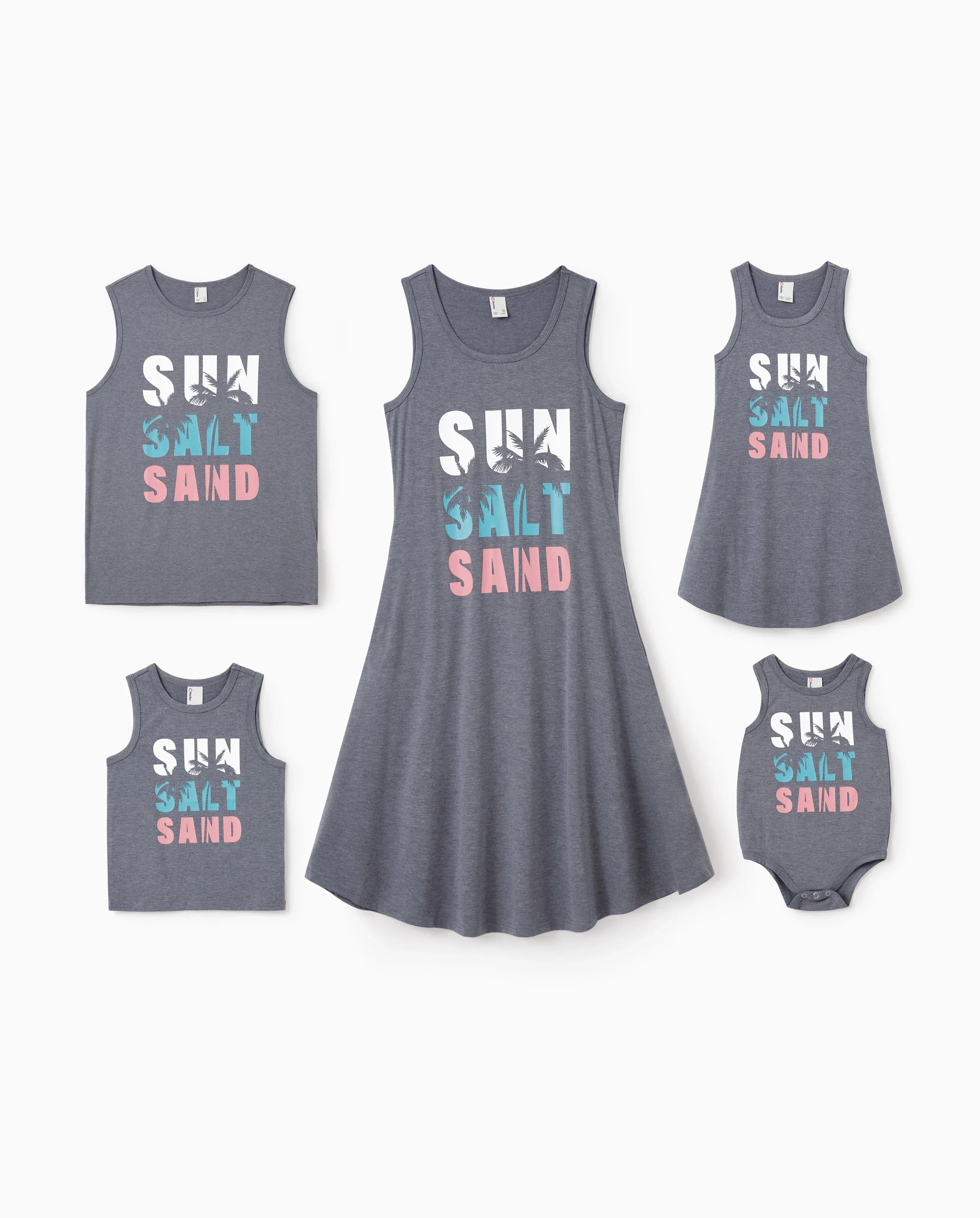 Family Matching Letter Print Sleeveless Tank Top or Tank Dress Set Grey - Image 10